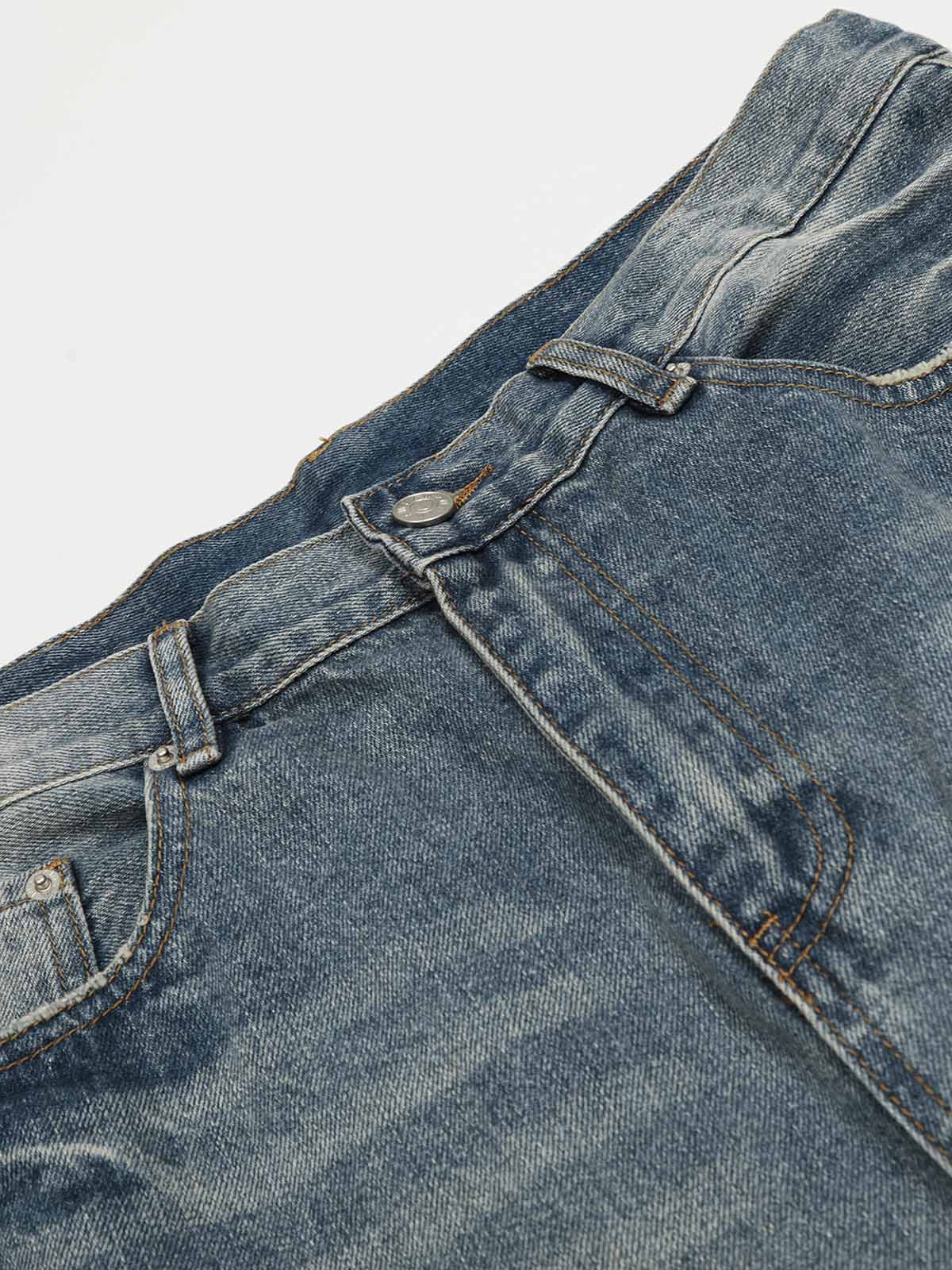 Vintage Distressed Design Straight-Leg Capri Jeans