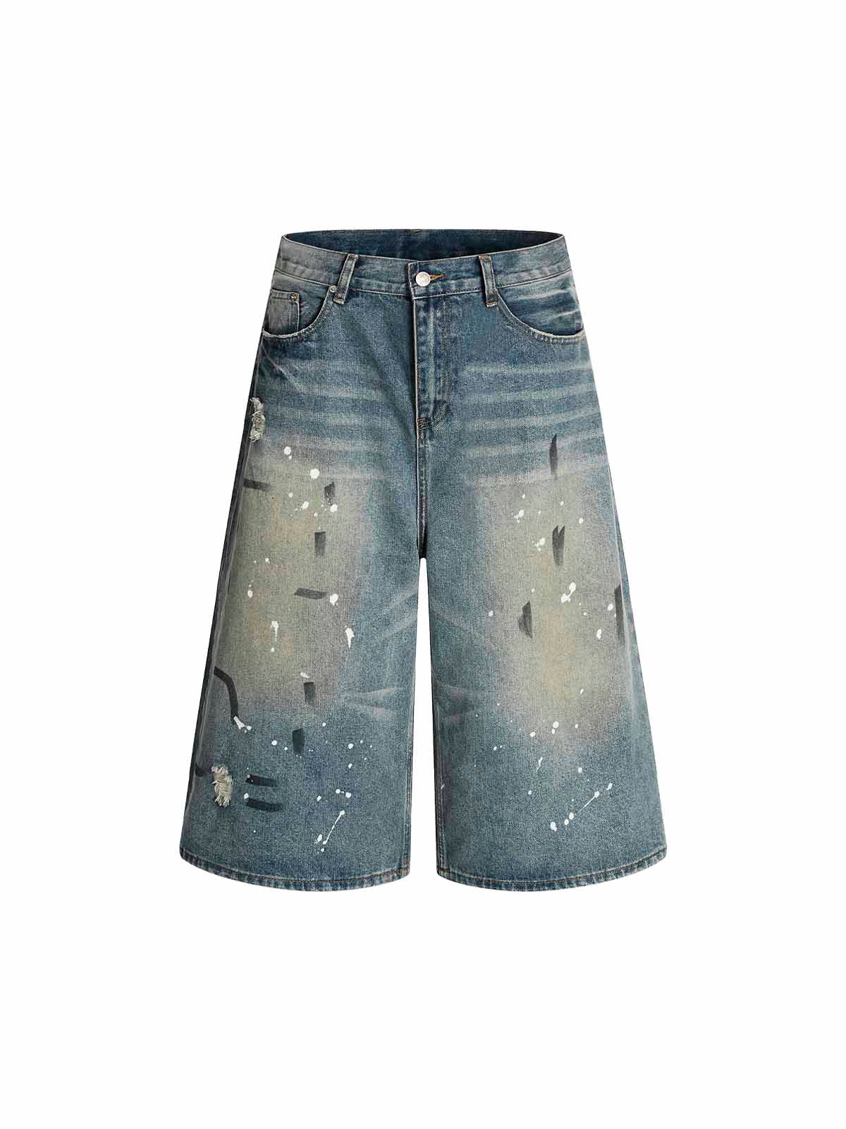 Vintage Distressed Design Straight-Leg Capri Jeans