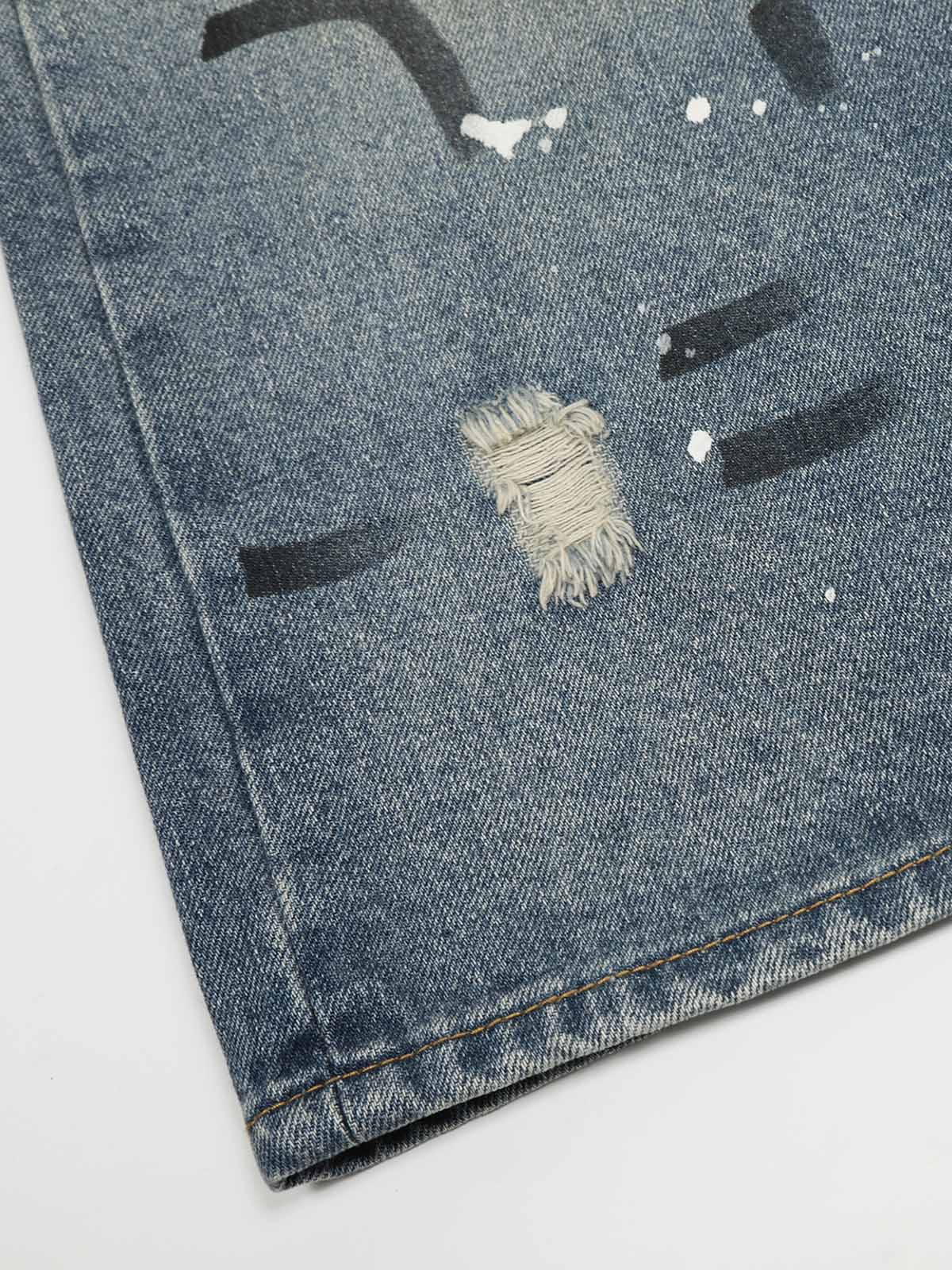 Vintage Distressed Design Straight-Leg Capri Jeans