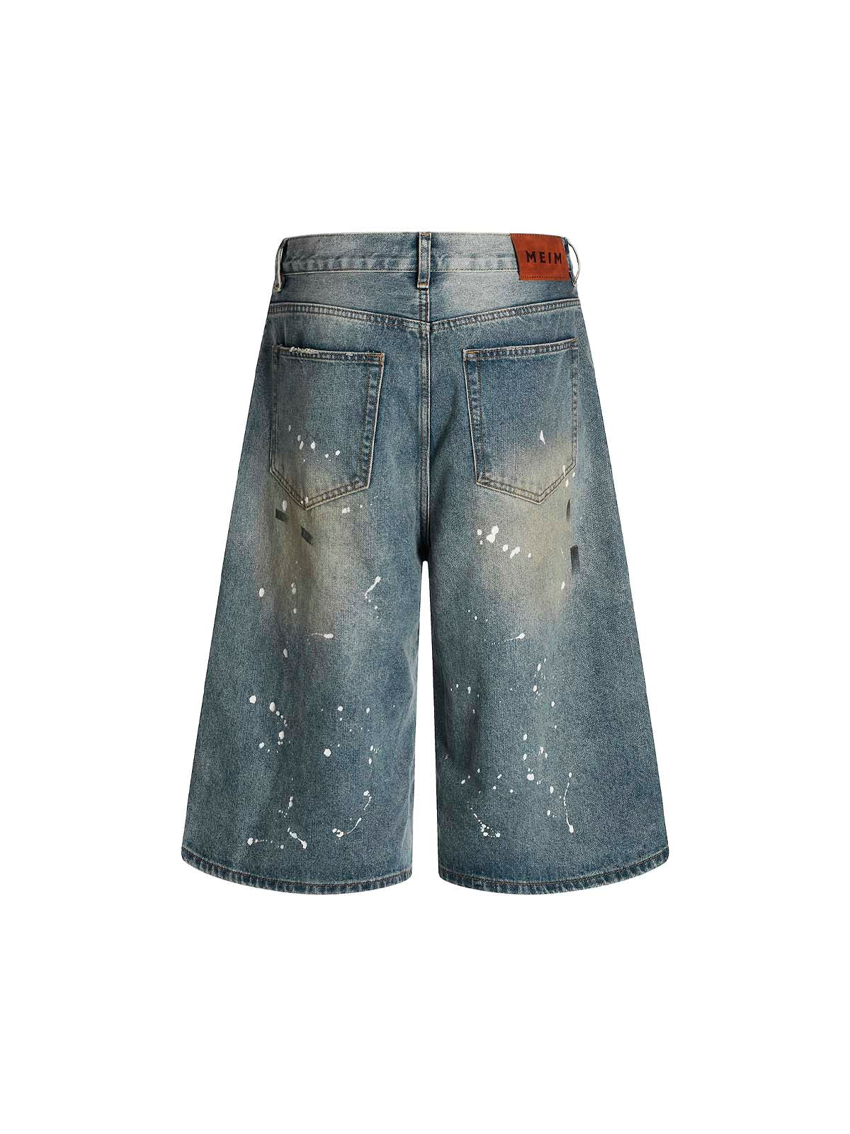 Vintage Distressed Design Straight-Leg Capri Jeans