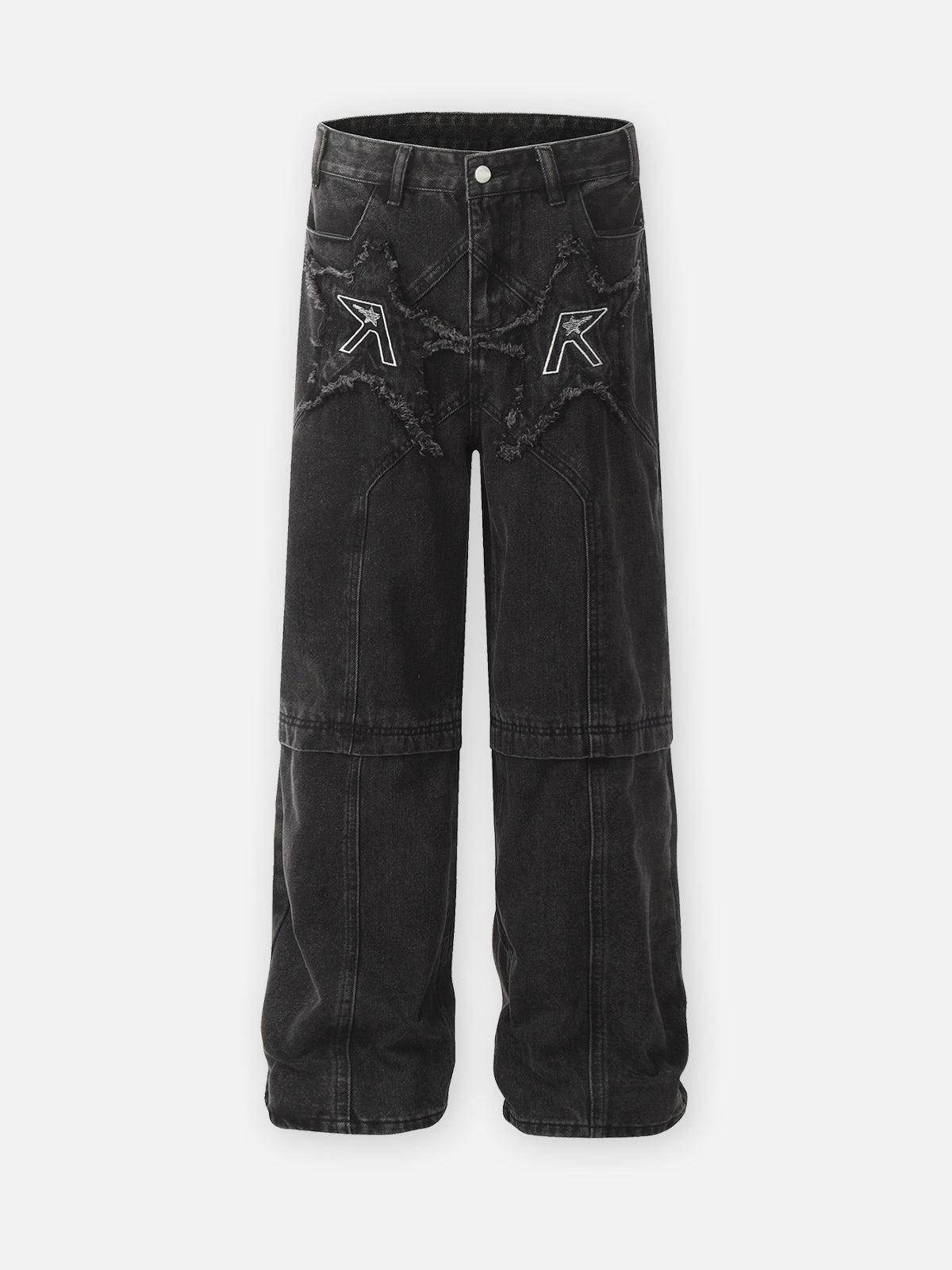 Retro Star Embroidery Washed Straight Jeans