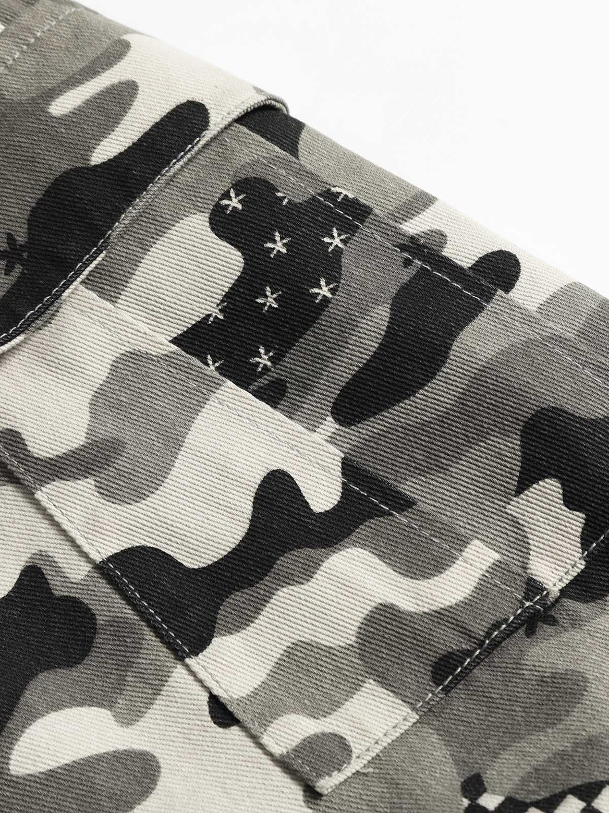 Camouflage straight-leg mid-length jeans size smaller