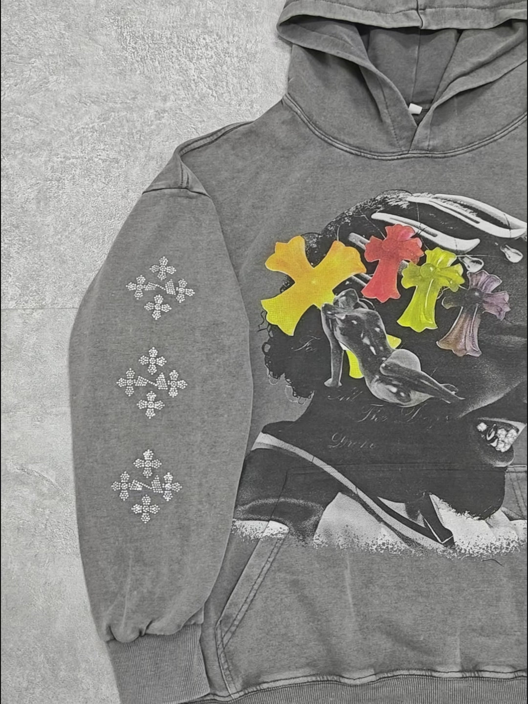 Celebrity Art Cross Collage Print 350g Washed Hoodie