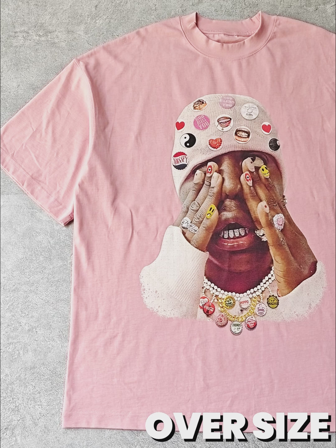 Super Cool Badge DIY Pink Beanie Print T-shirt
