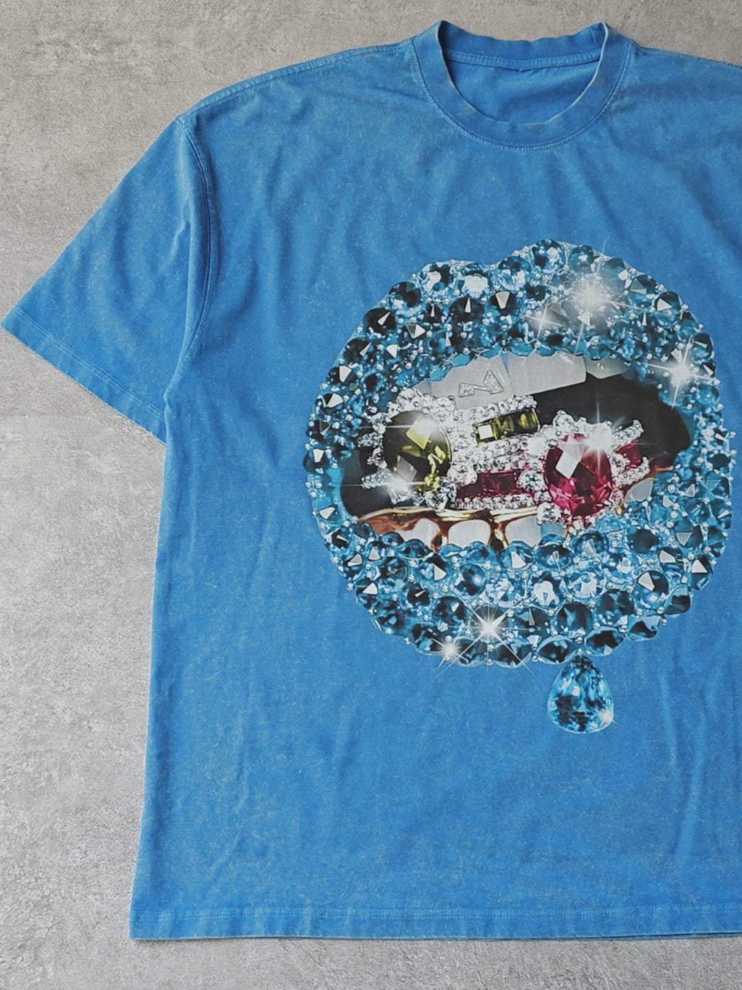 Glittering Blue Gemstone Wash Print T-shirt