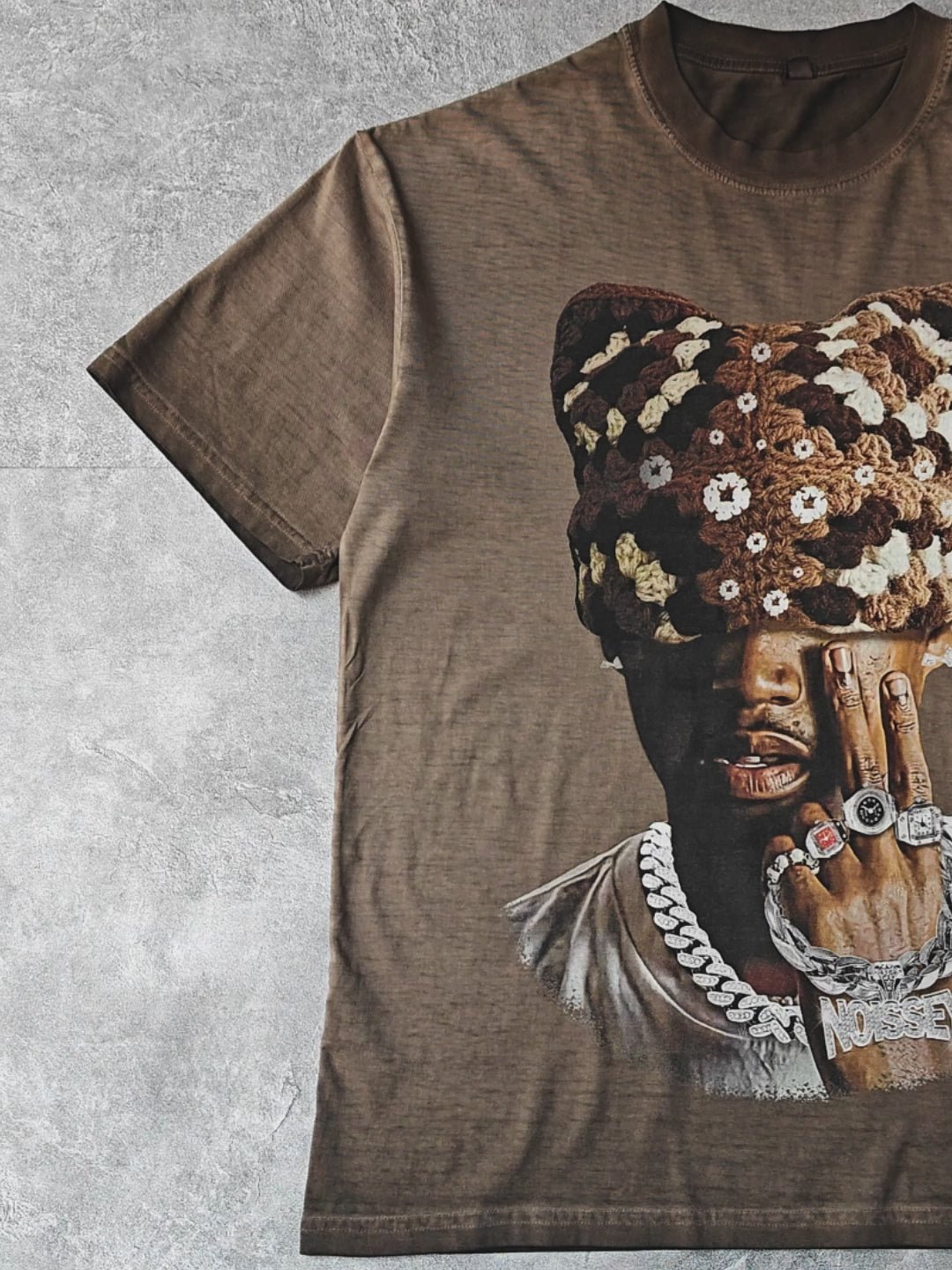 Chocolate Brown Kitty Cap Gradient Print T-shirt