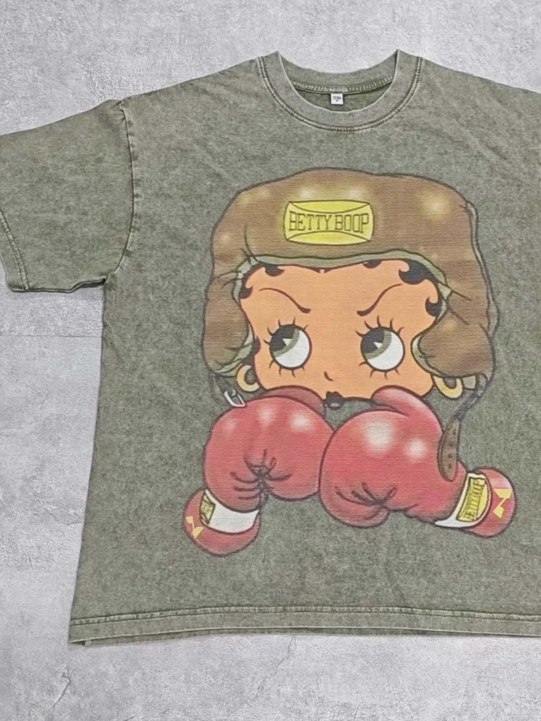 Cartoon girl Boxing Print Washed T-shirt
