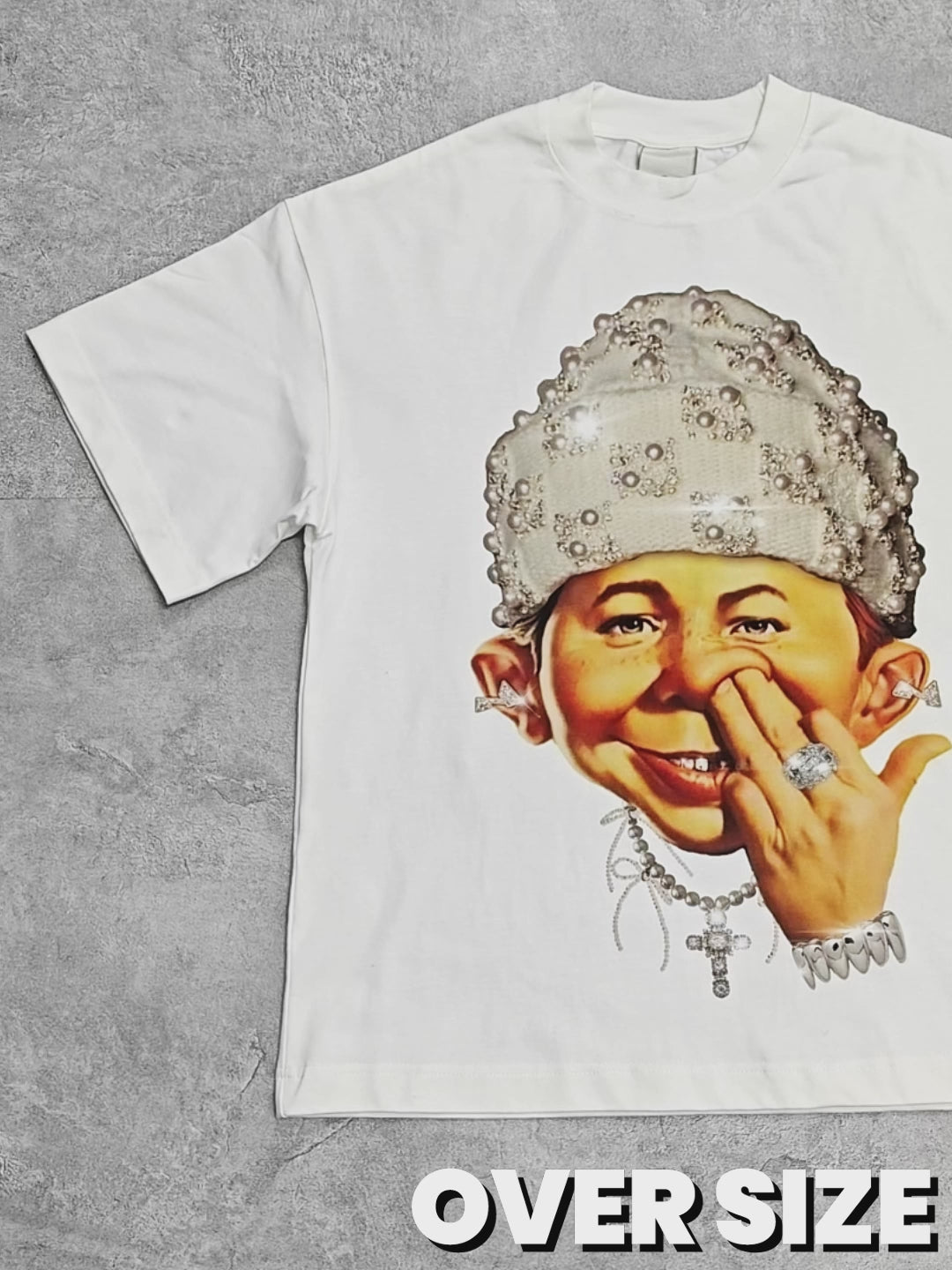 High-Quality Bad Boy Headband Pearl Hat Design  310g T-shirt