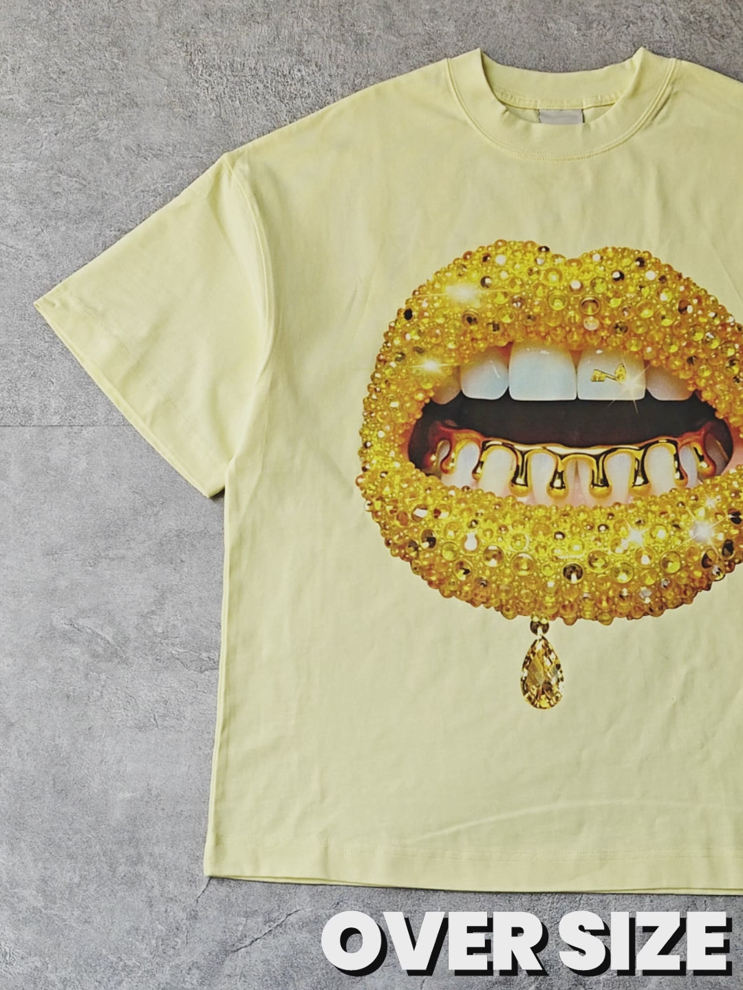 Lemon Yellow Gem Lip Print T-shirt