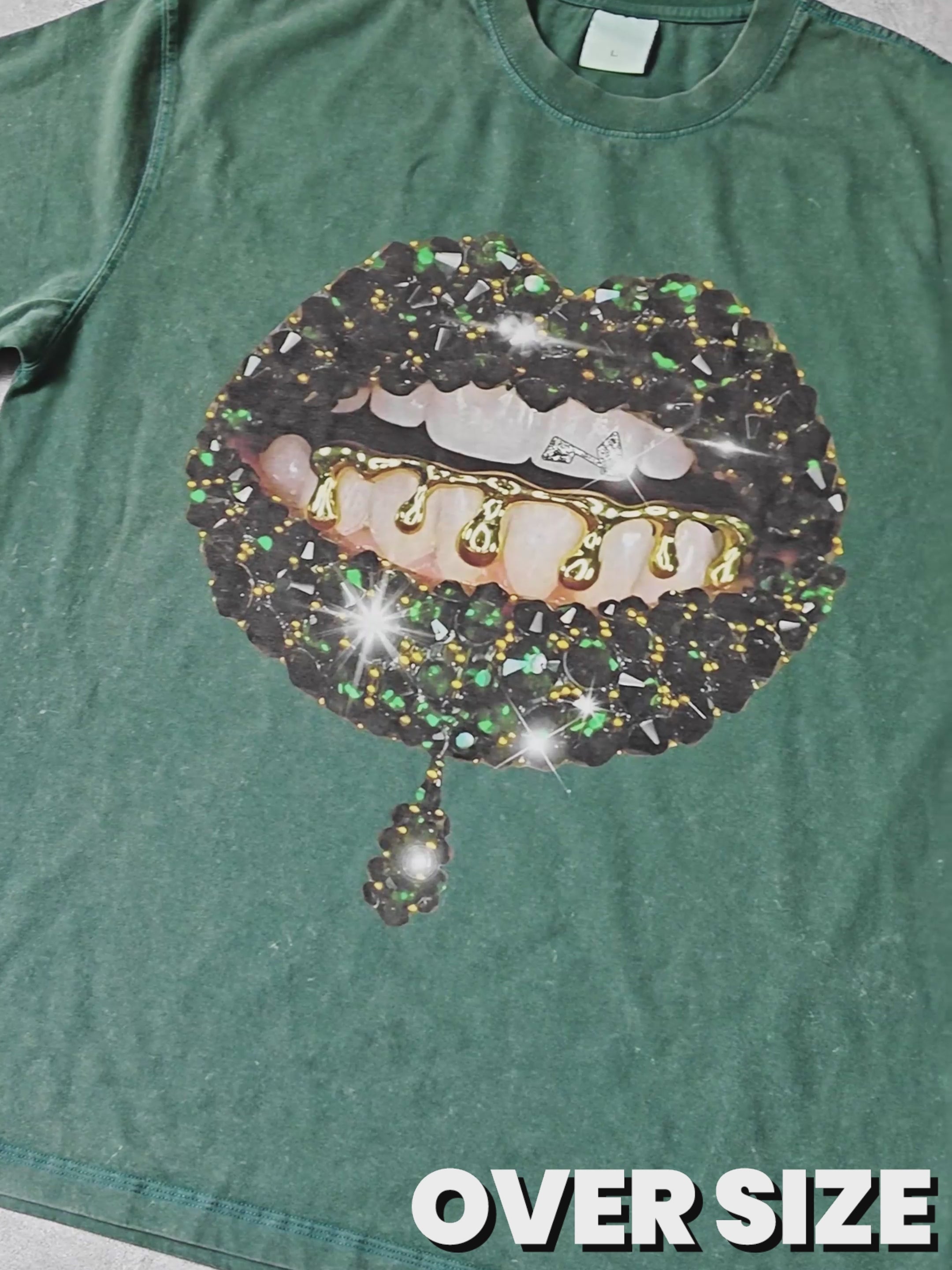 High Quality Green Gem Lip Wash Print heavyweight T-shirt