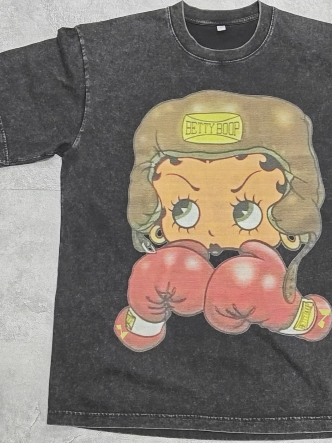 Cartoon girl Boxing Print Washed T-shirt