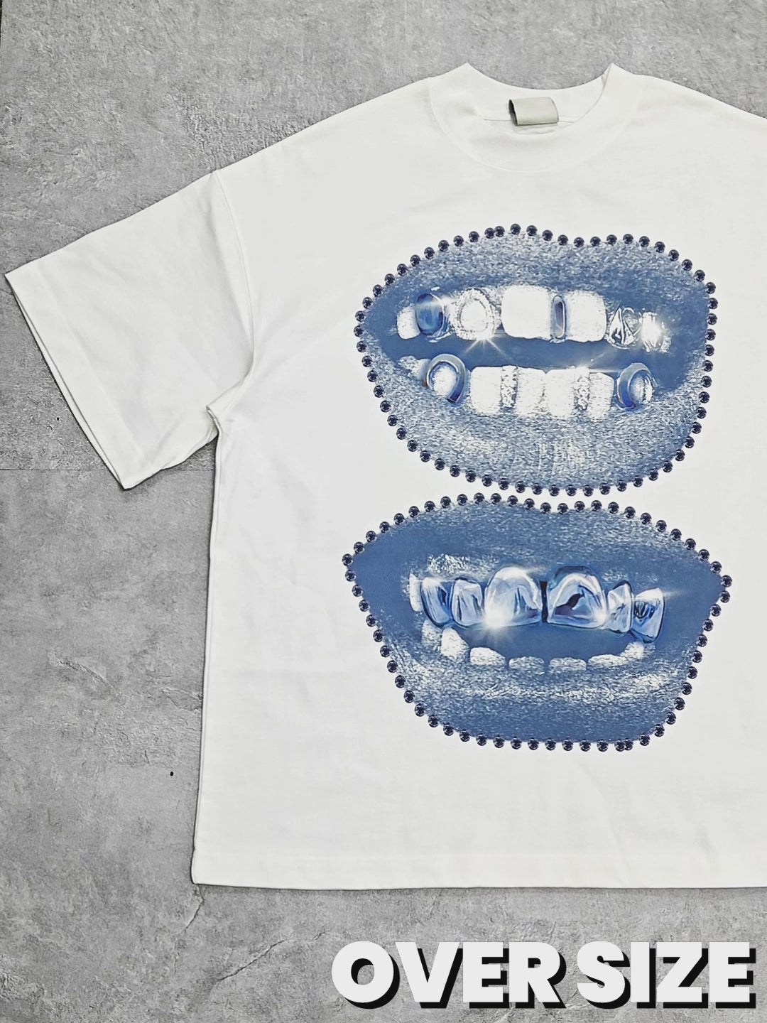 High-Quality Vintage Blue Lips Print 310g T-shirt