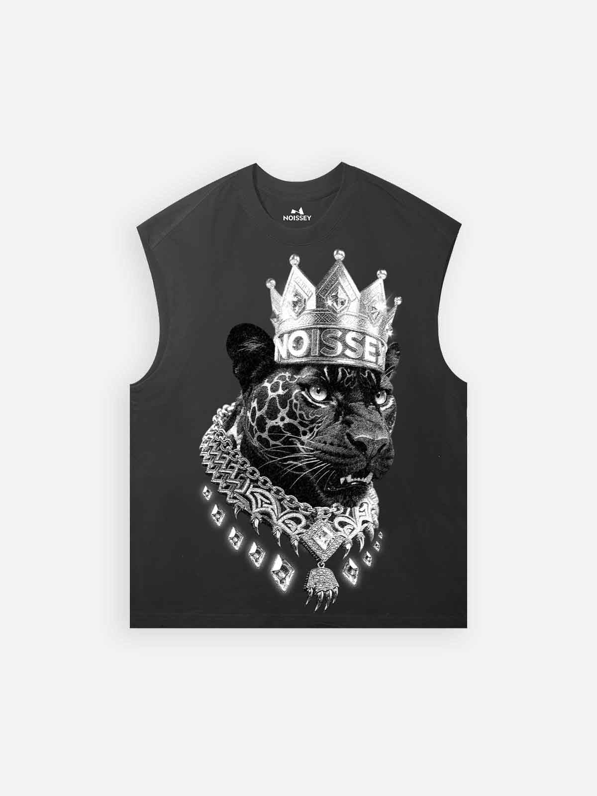 Black Panther and Crown Black-and-white Retro Print Tank Top