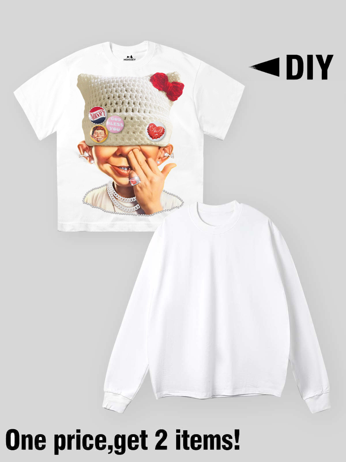 Badge DIY! Bad Boy's Woolen Hat Print Two-Piece Long-Sleeve T-Shirt