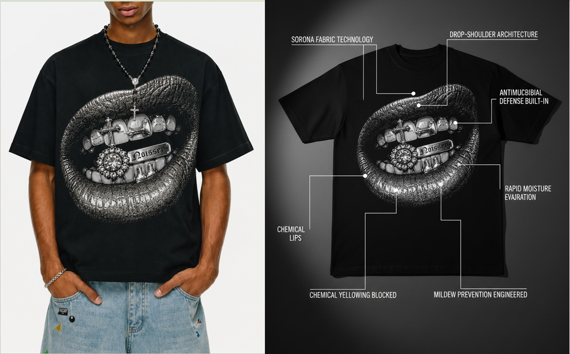 NOISSEY Heavyweight Black Graphic Tee | Antimicrobial Anti-Mildew Sorona Tech
