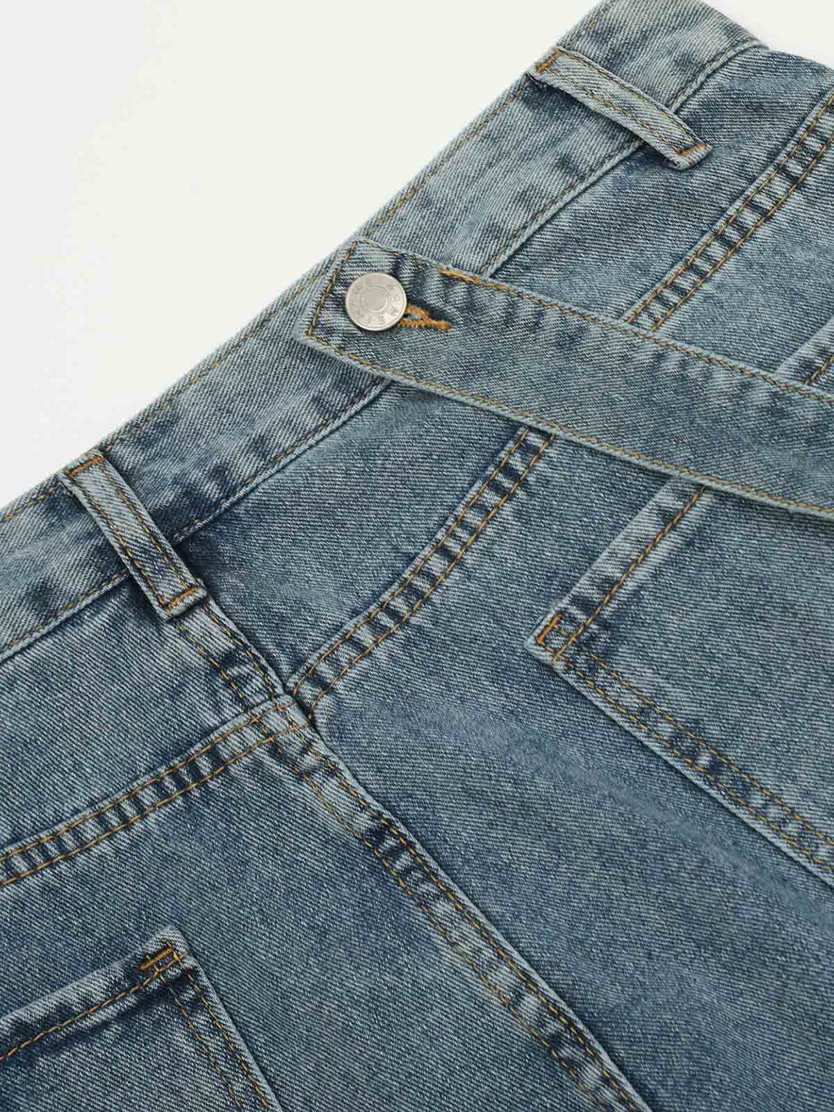 Detachable Strap Straight-Leg Cargo Loose-Fit Denim Jeans