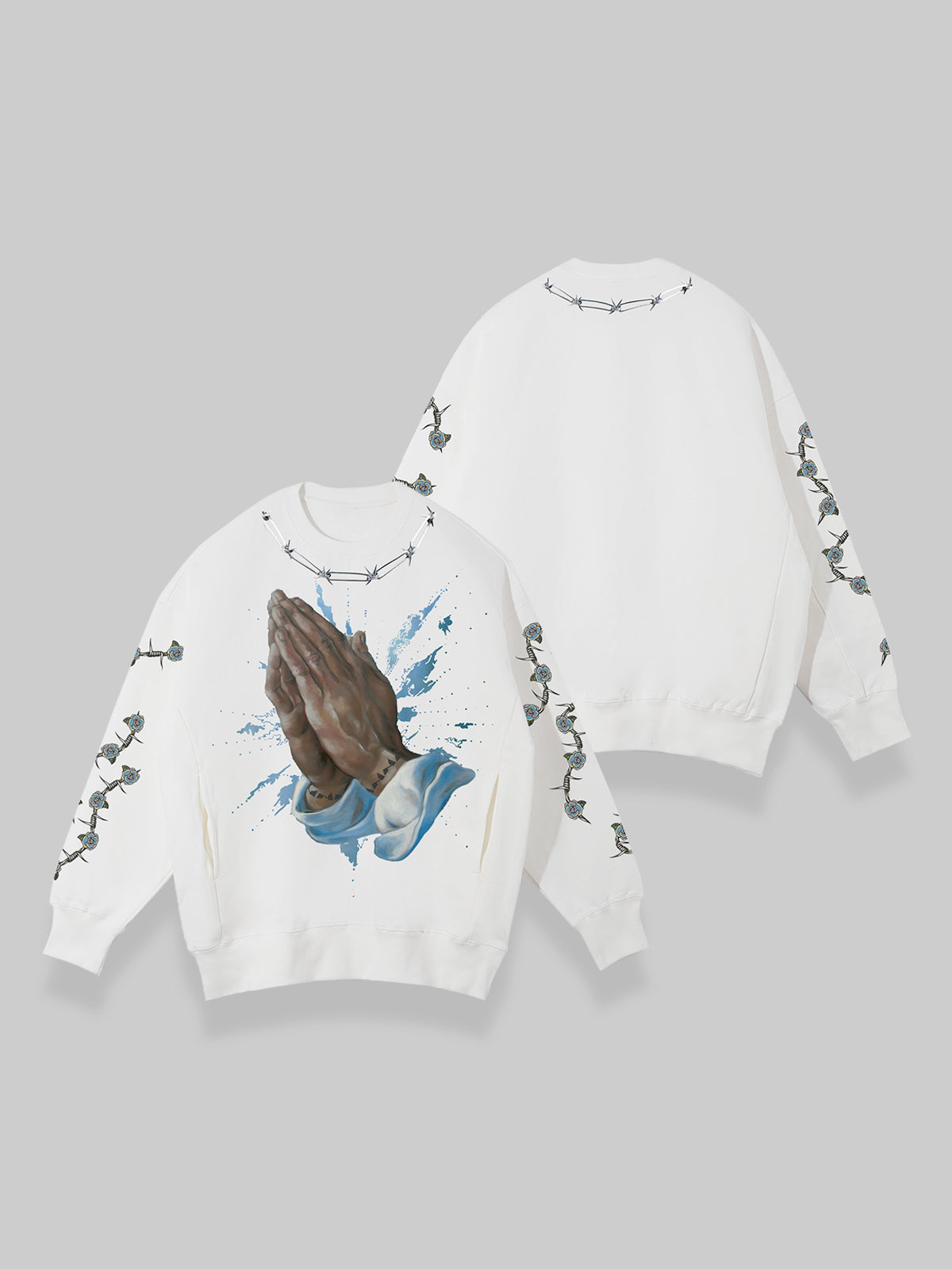 UNKNOWN ALLURE© Sweatshirt mit Thorn-Print „Praying Hands“.