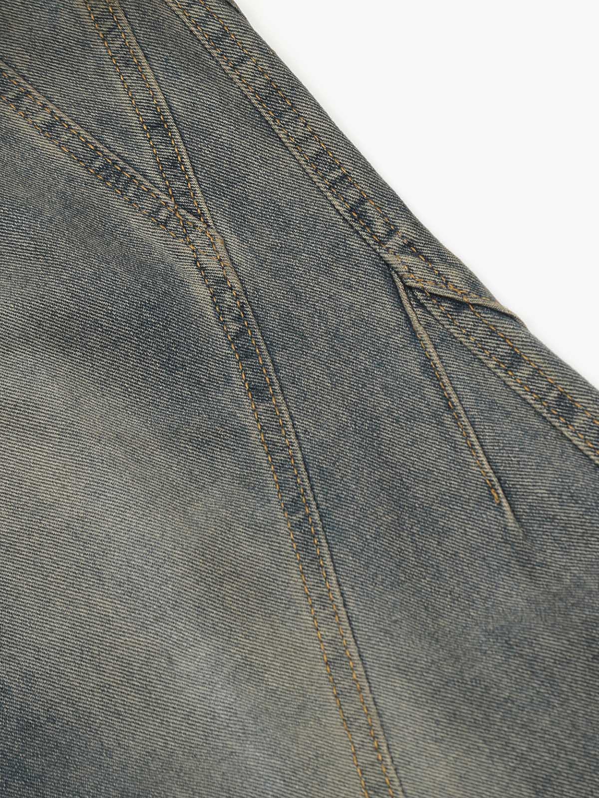 Water-Washed Distressed Vintage Denim Jeans