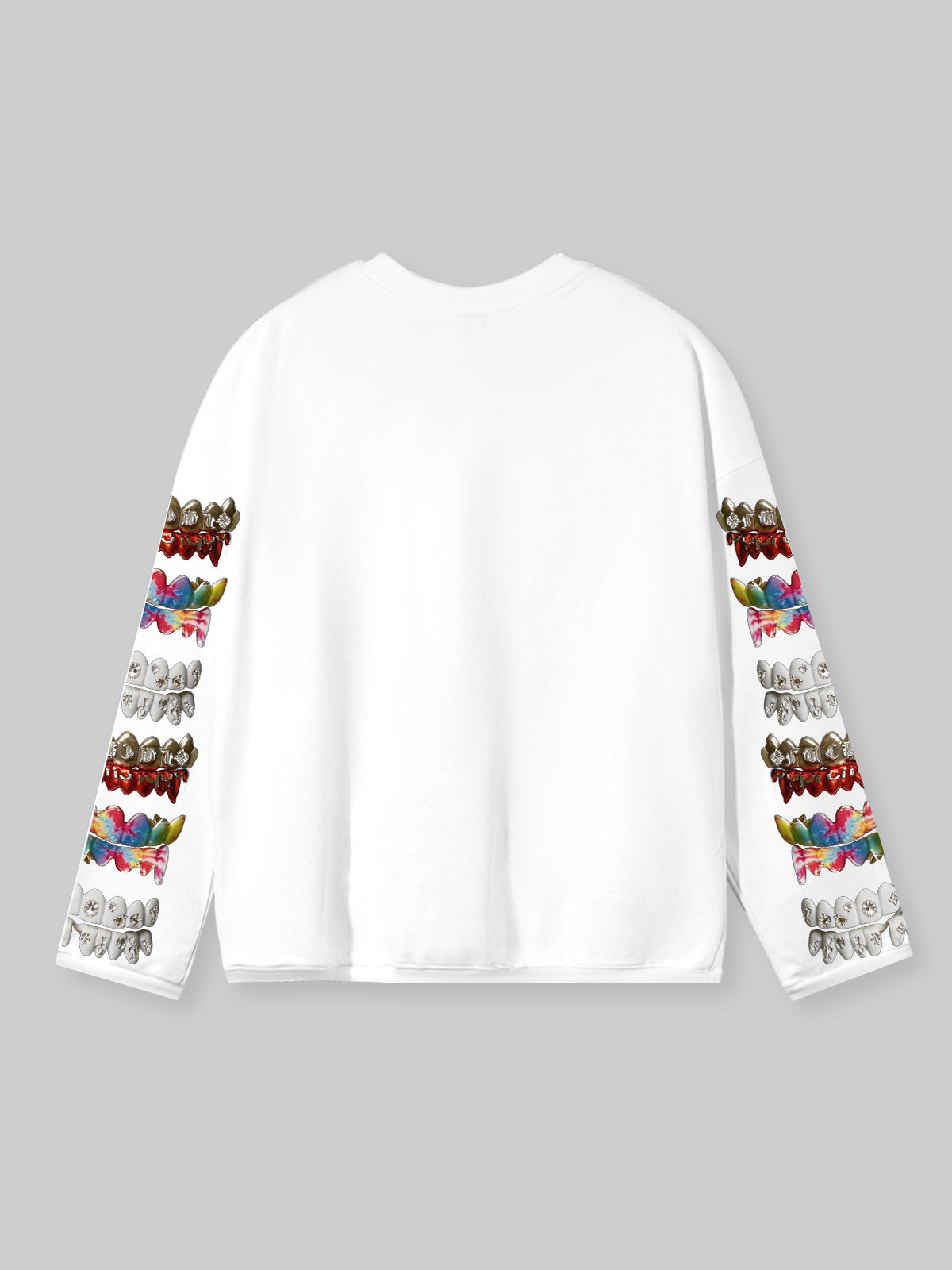 NOISSEY "Gemstone Grillz" White Sweatshirt - Rhinestone Graphic Pullover