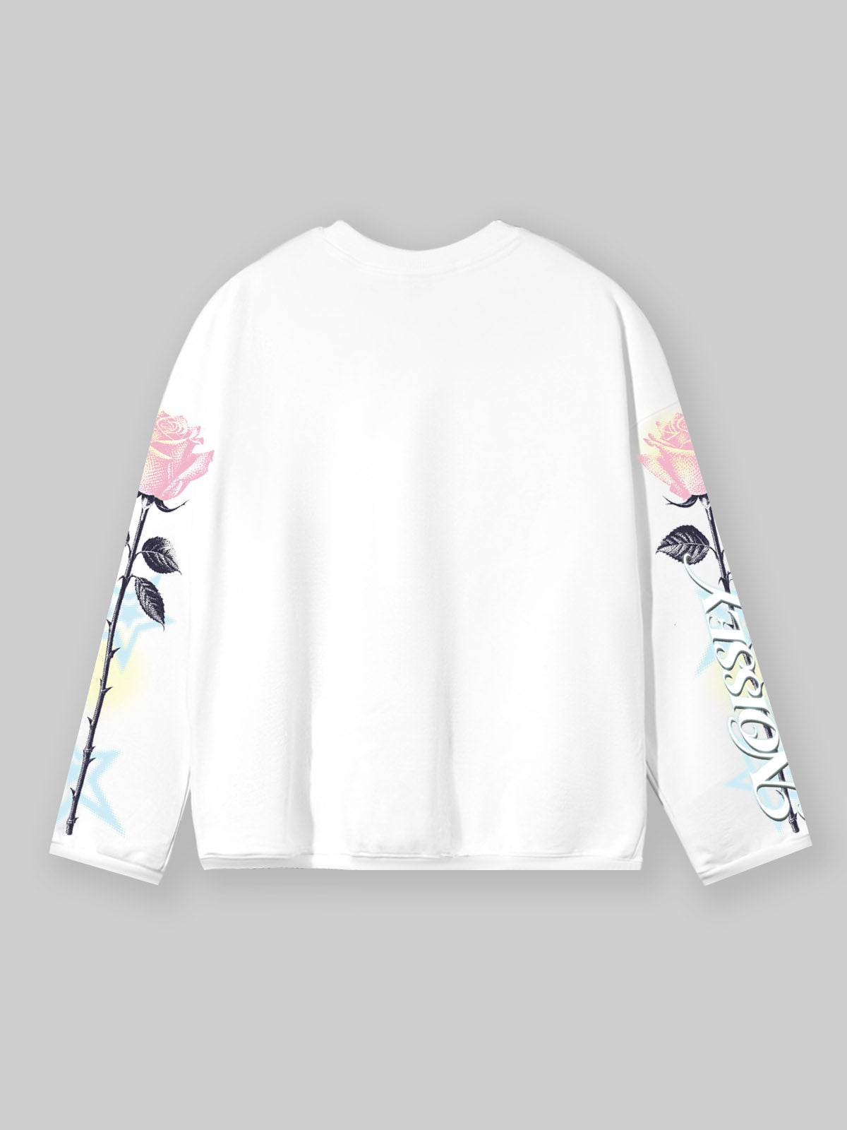 NOISSEY "Blind Cupid" Morandi Tone Paisley Blindfolded Angel &amp; Rose White Long-Sleeve Tee