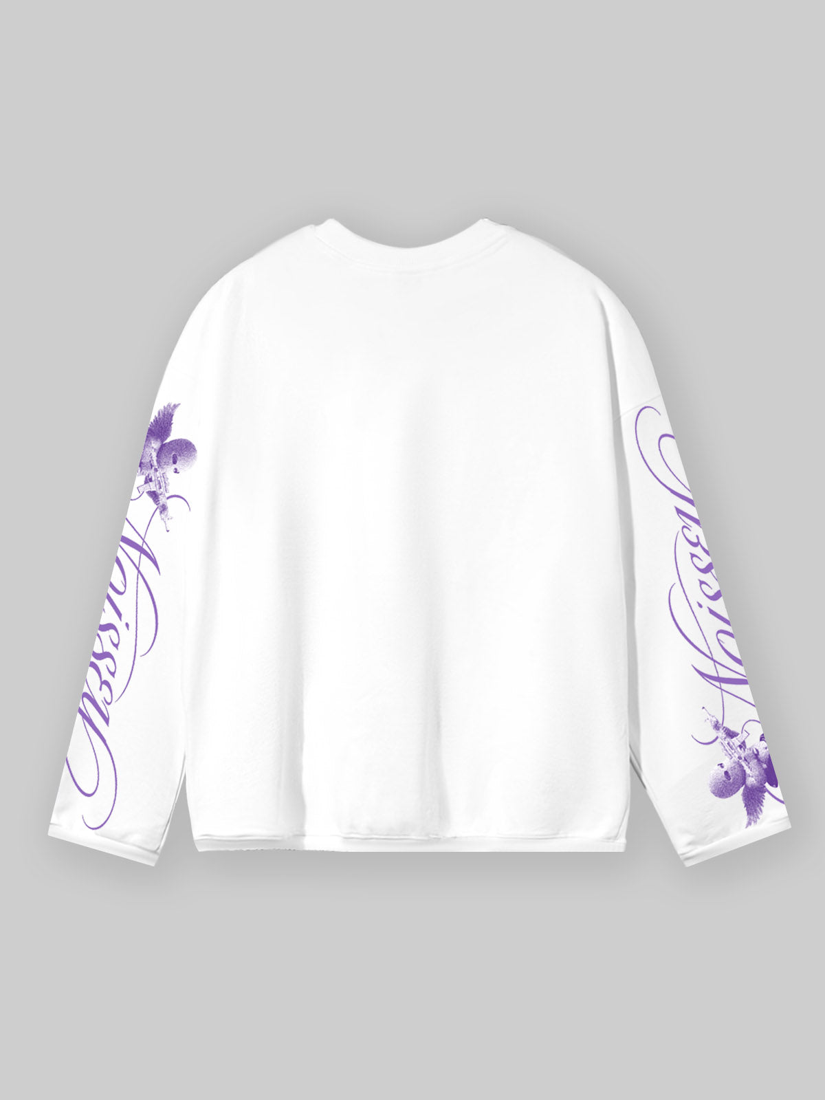 NOISSEY Purple Tone Pearl Hooded Angel Lace Prop Gun White Long Sleeve Shirt