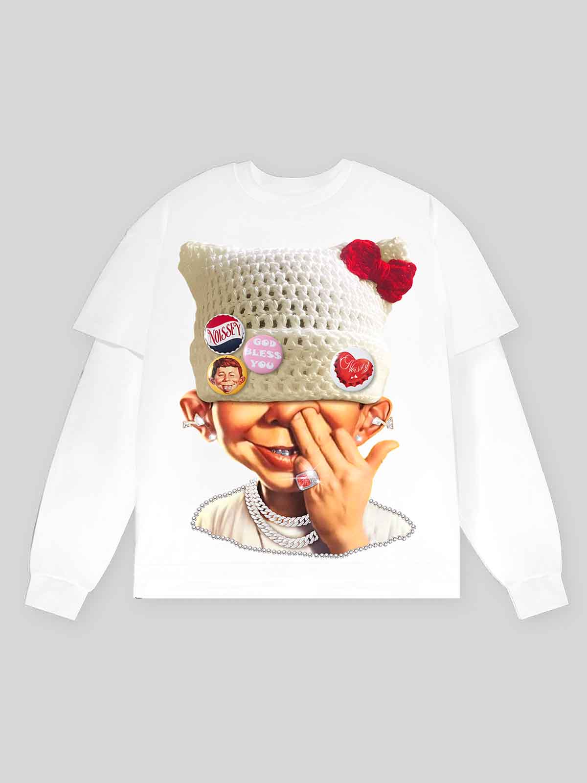 Badge DIY! Bad Boy's Woolen Hat Print Two-Piece Long-Sleeve T-Shirt