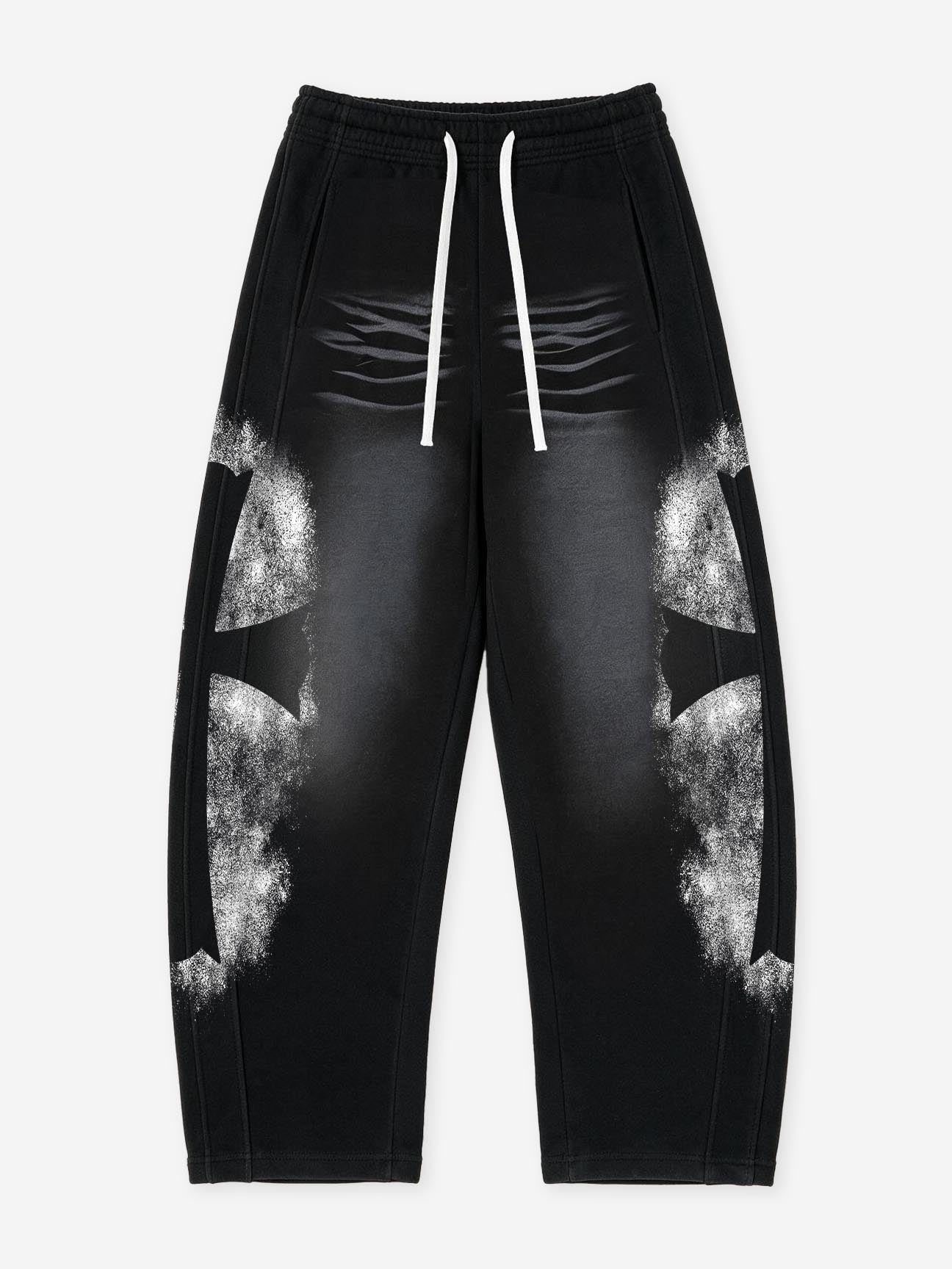 NOISSEY "Gothic Cross" Distressed Curved Black Long Pants