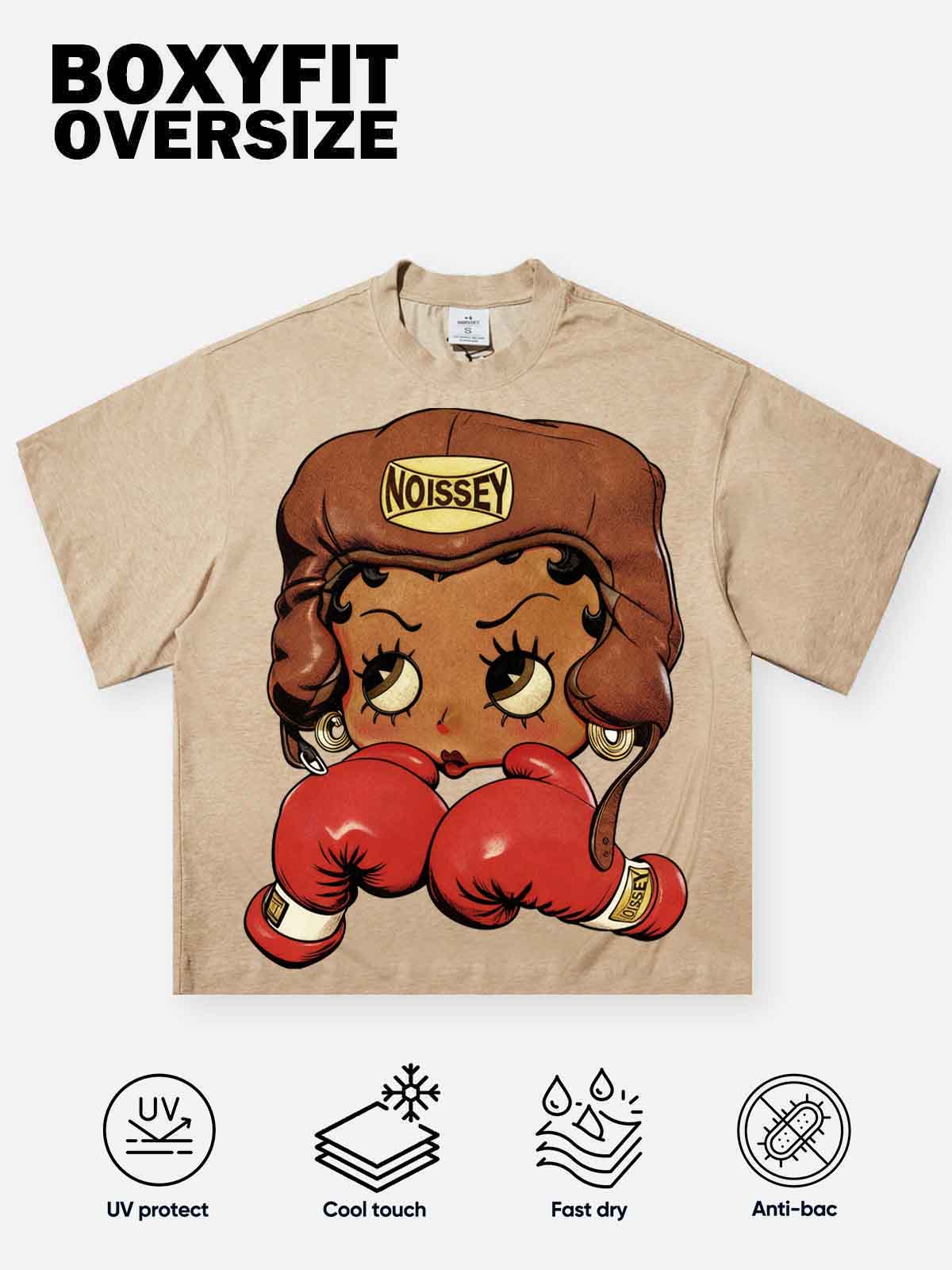 Cartoon Girl Boxing Print Boxy Oversized T-shirt