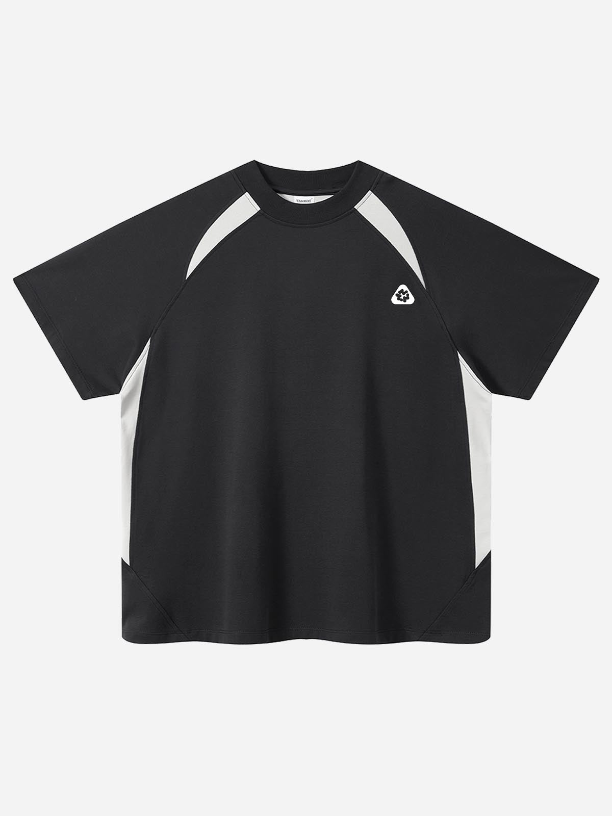 NOISSEY Black and White Color-Block Quick-Dry Breathable Sports Graphic T-Shirt