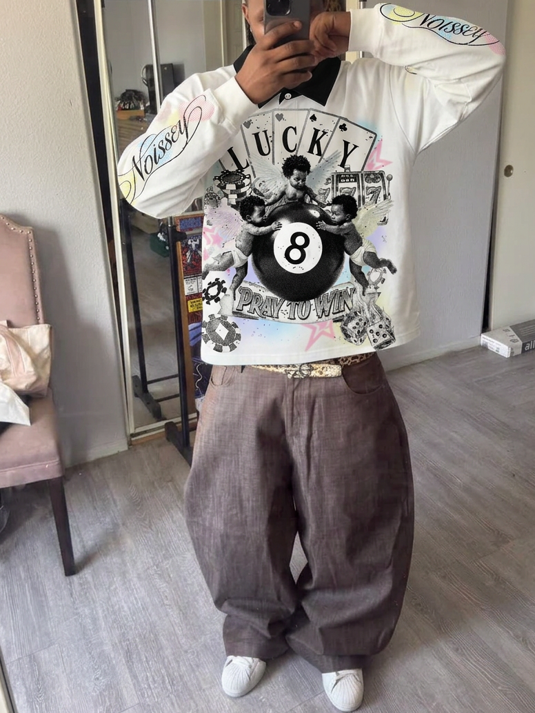NOISSEY "Pray to Win" Three Angels & Lucky 8-Ball Graphic Polo Shirt