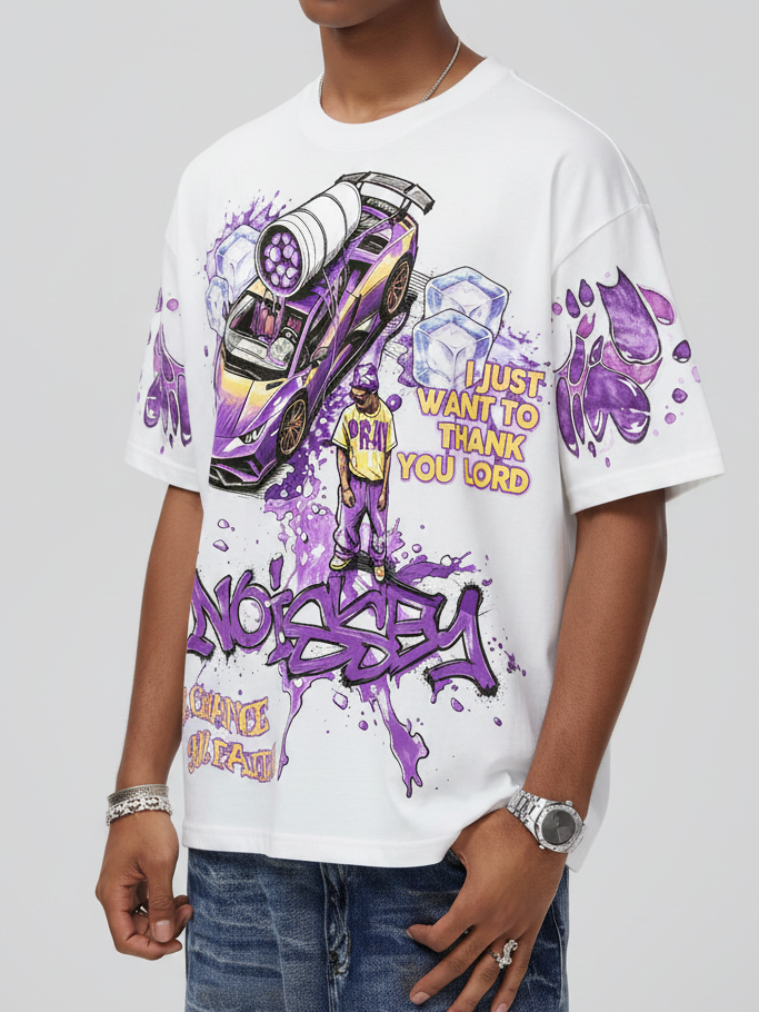 NOISSEY Purple Supercar Ice Cup Faith Graphic Boxy T-Shirt
