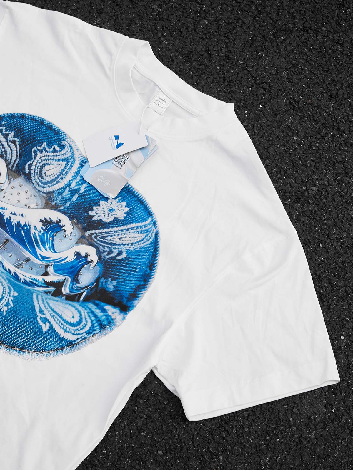 Denim Blue Ukiyo-e Grillz T-Shirt | Art Streetwear Graphic