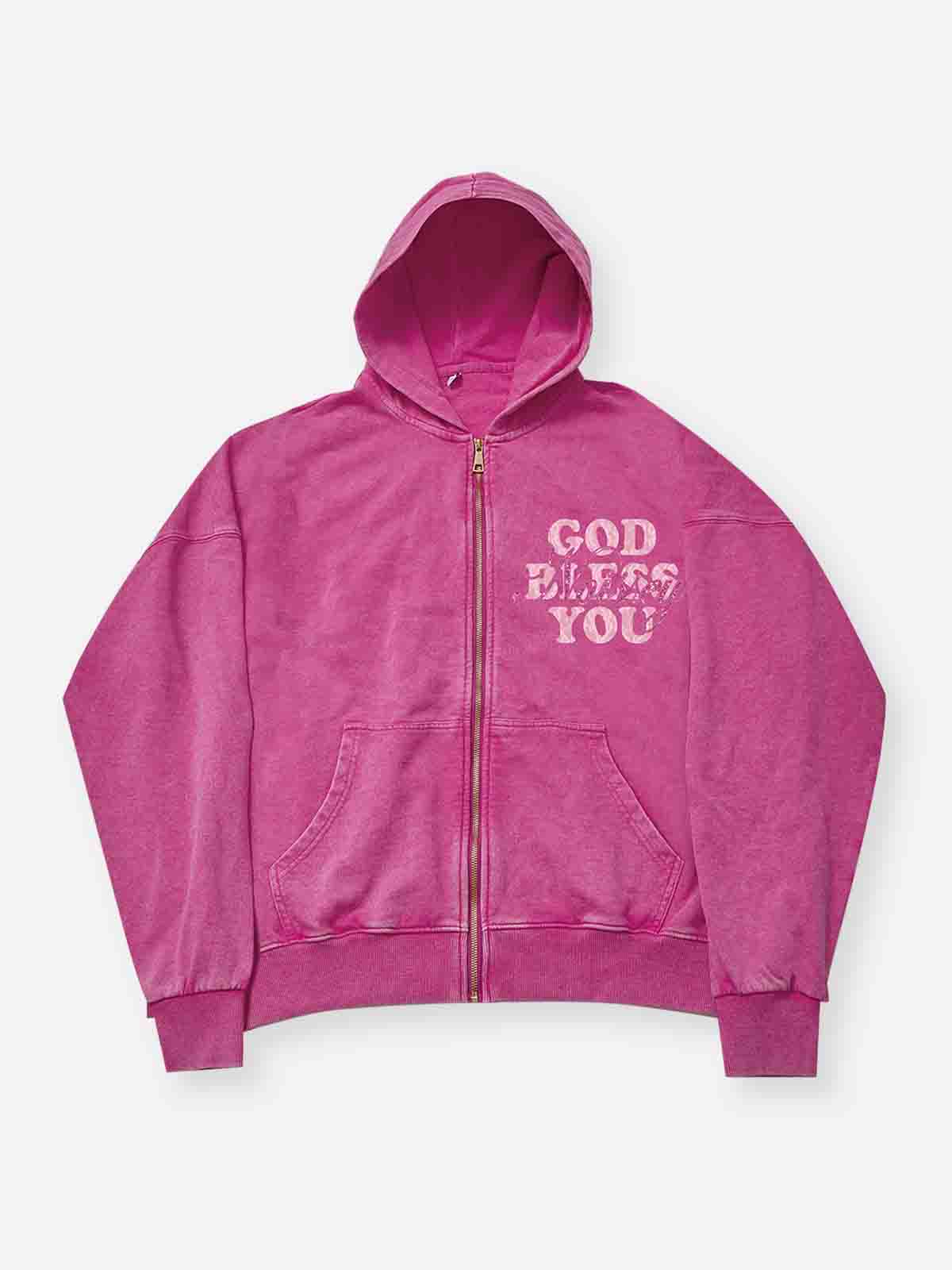 GOD BLESS YOU Bling Solgan350 Pink Wash Hoodie