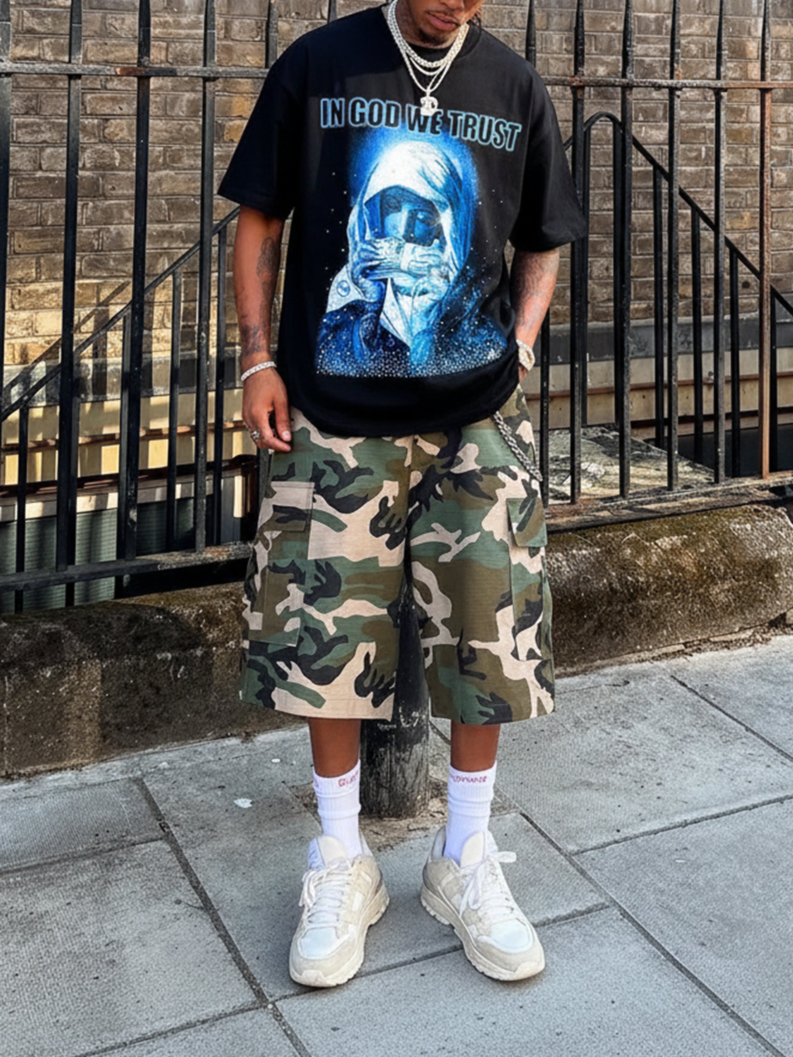 "IN GOD WE TRUST" ARCHIVAL TEE – VINTAGE BLACK OVERSIZED STREETWEAR