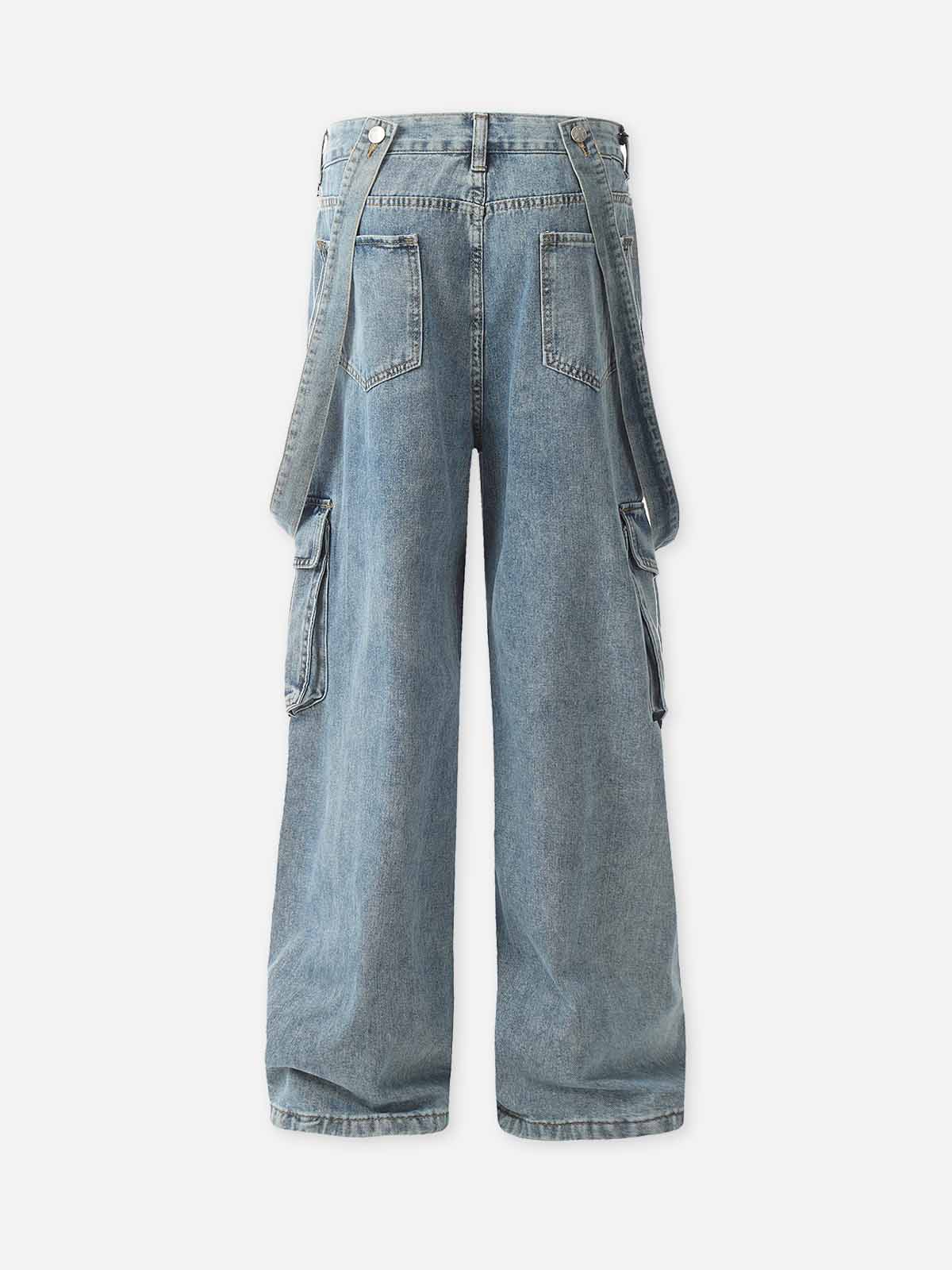 Detachable Strap Straight-Leg Cargo Loose-Fit Denim Jeans