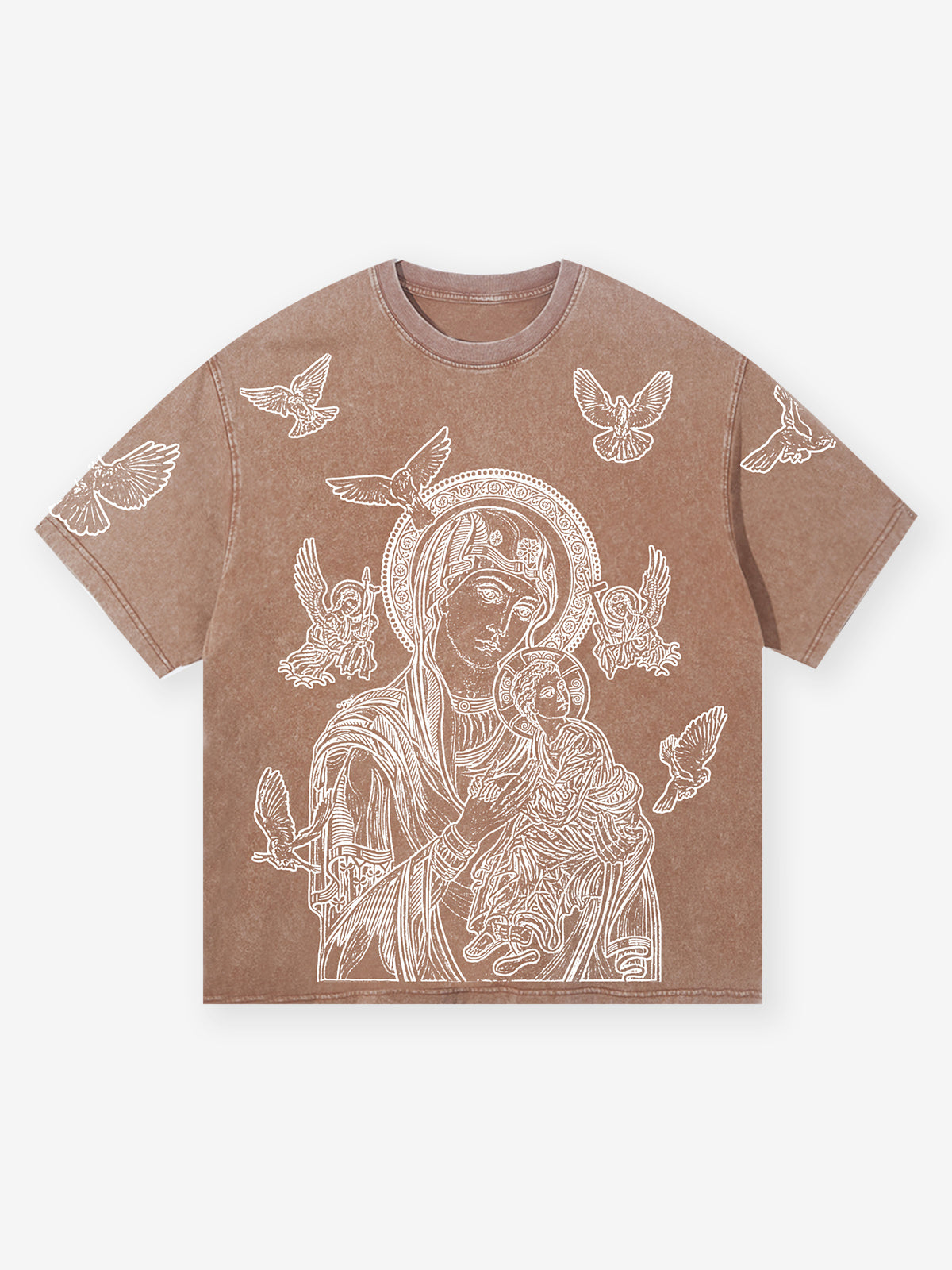 UNKNOWN ALLURE© Madonna and Child Contour Plaster Style 300G Washed T-Shirt