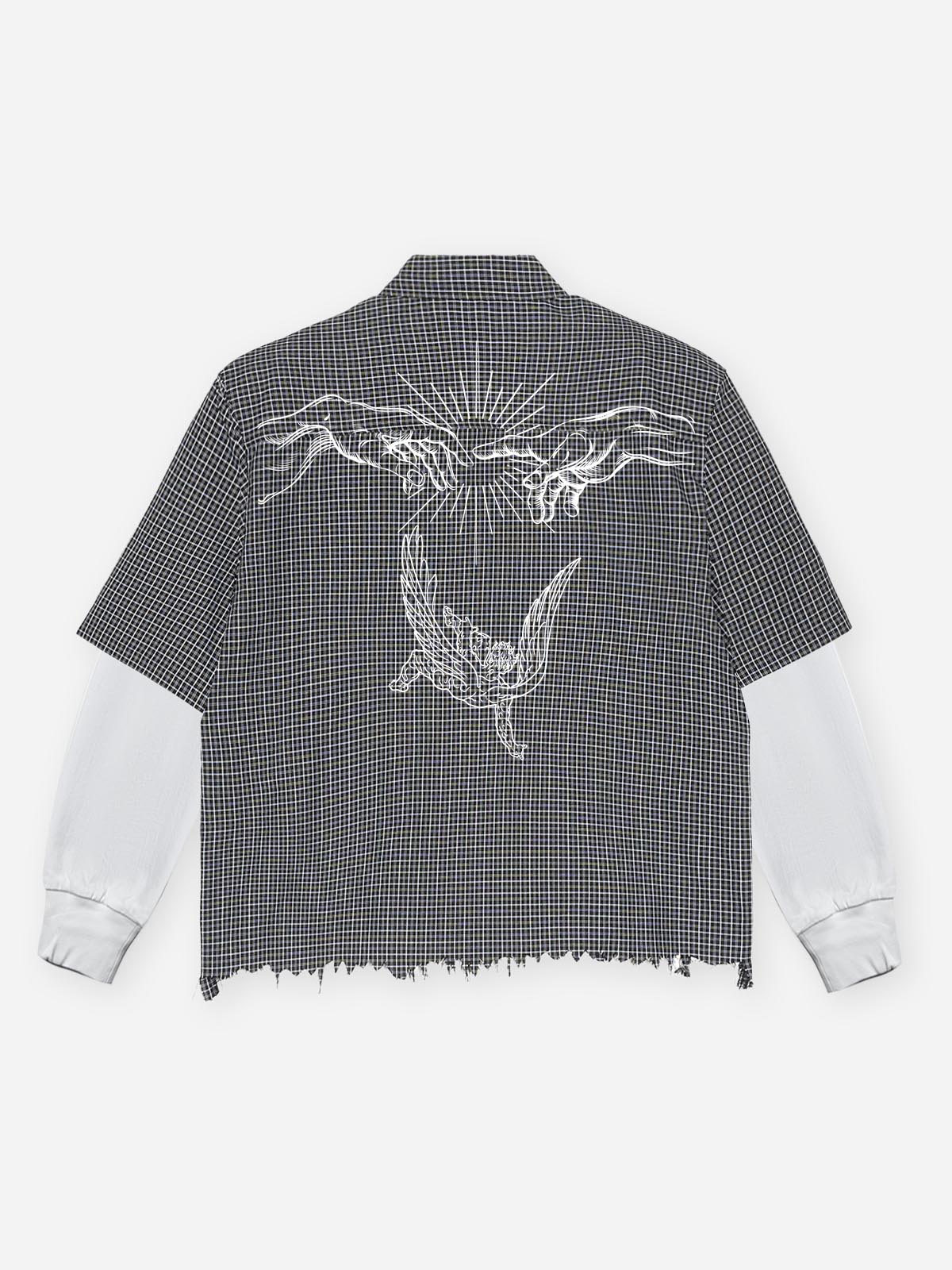 NOISSEY Layered Distressed Plaid Shirt - Black & White Plaid