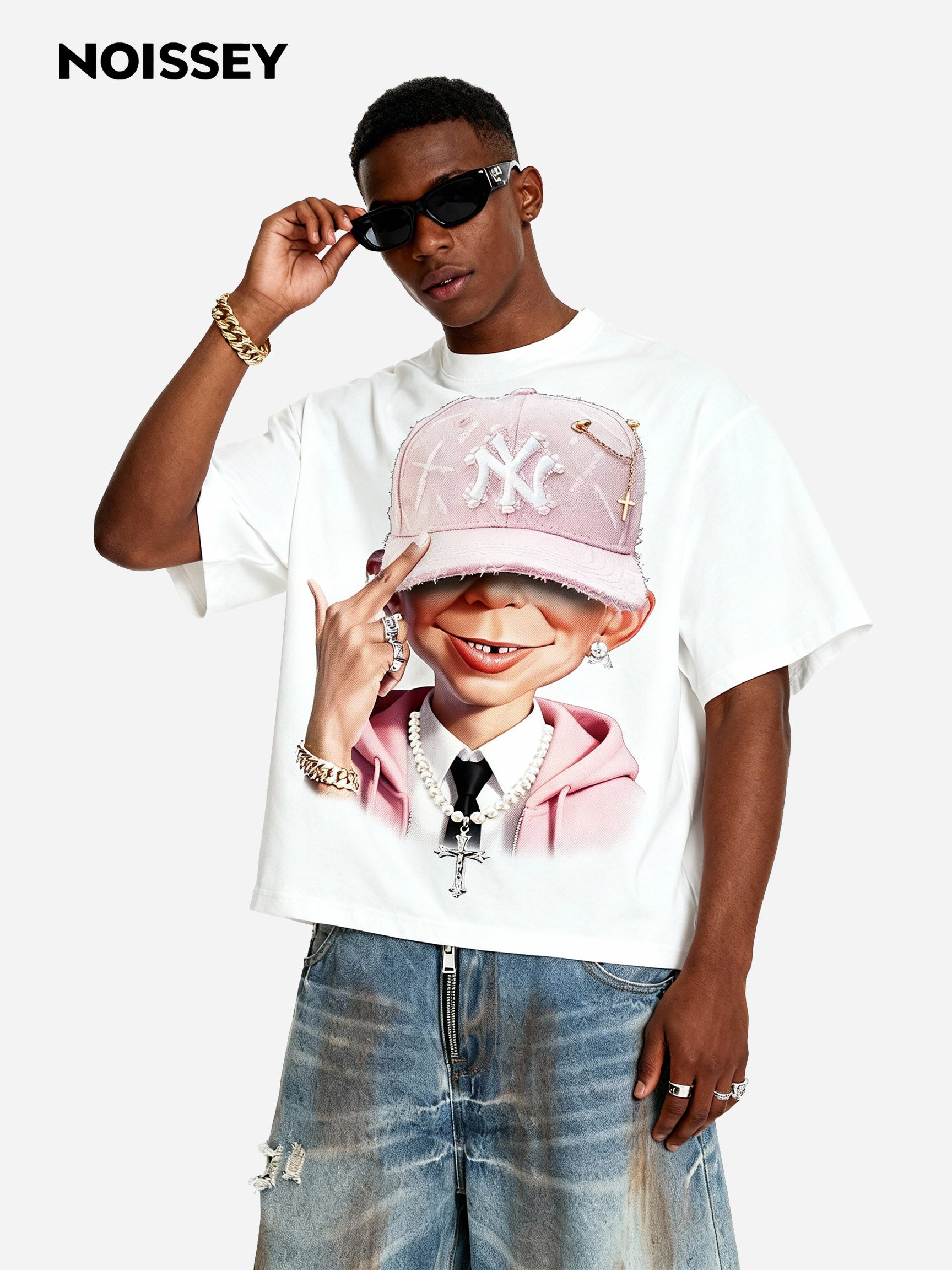 Pink gentleman bad boy print Boxy oversized T-shirt