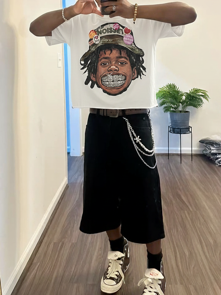 NOISSEY Badge Bucket Hat Iced-Out Grillz Skater Kid Boxy Graphic Tee