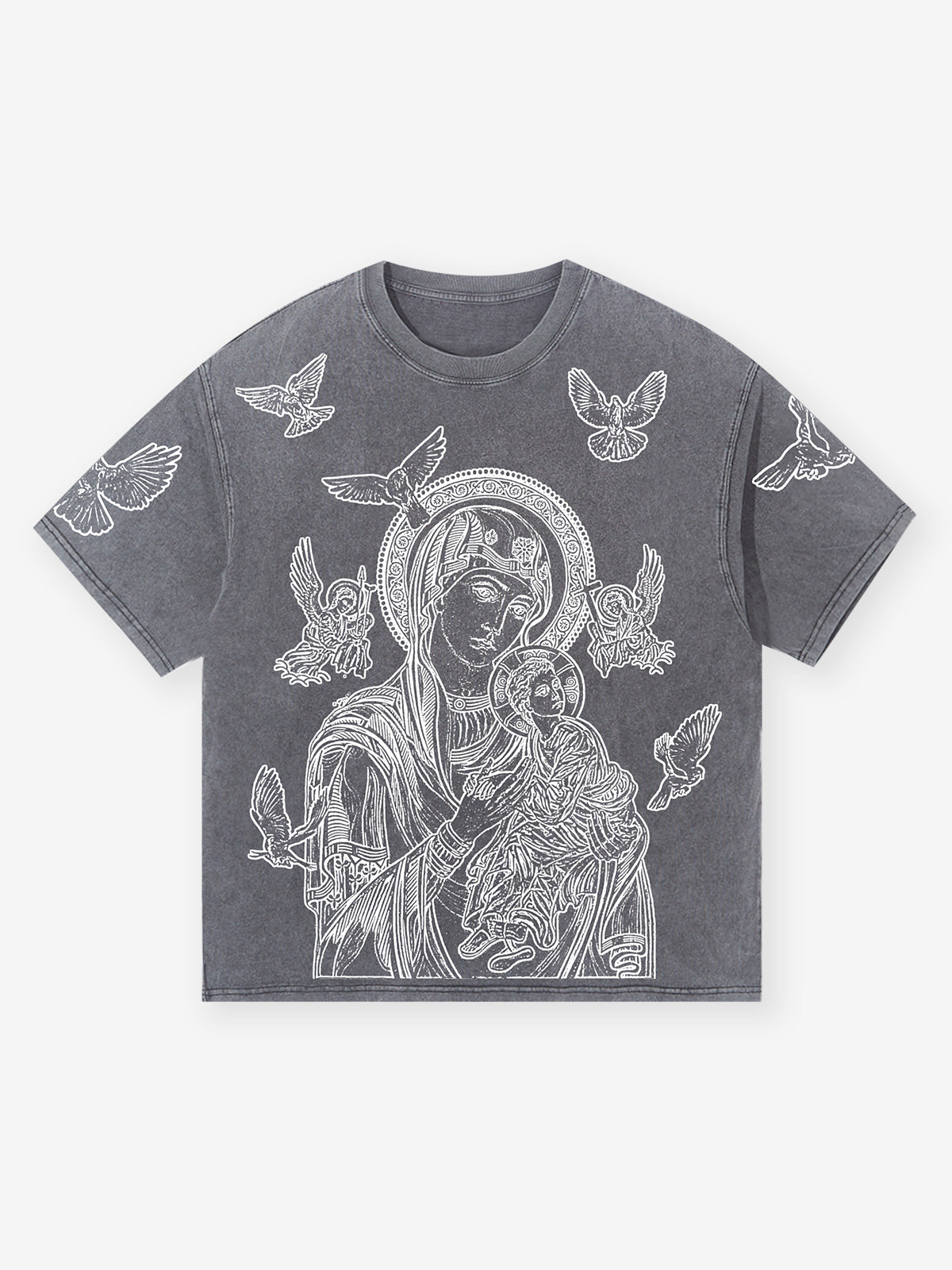 UNKNOWN ALLURE© Madonna and Child Contour Plaster Style 230G Washed T-Shirt