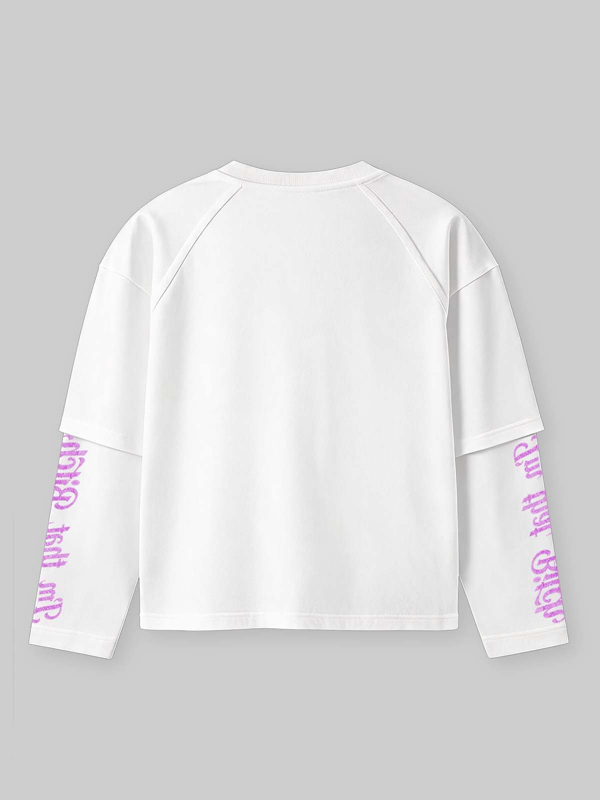 NOISSEY Monochrome Art Nail & High Heels Faux Layer Long Sleeve T-Shirt - Pure White