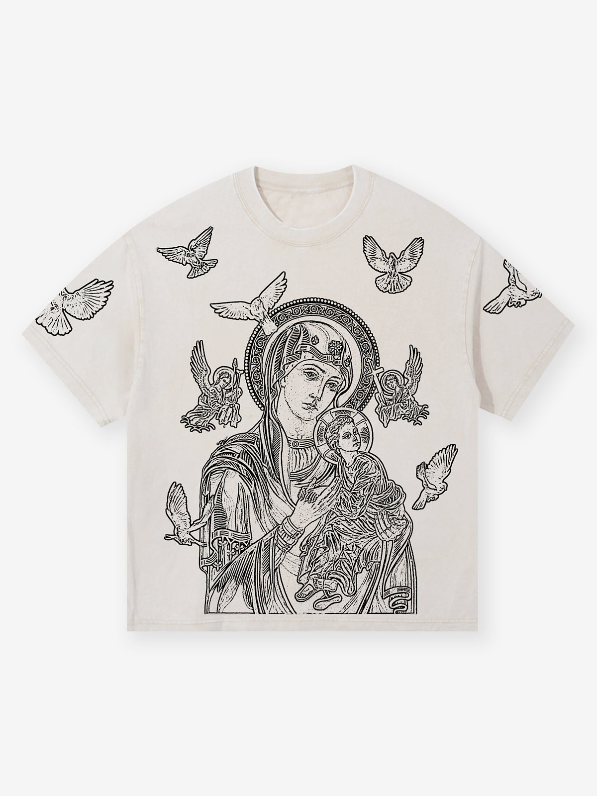 UNKNOWN ALLURE© Madonna and Child Contour Plaster Style 230G Washed T-Shirt