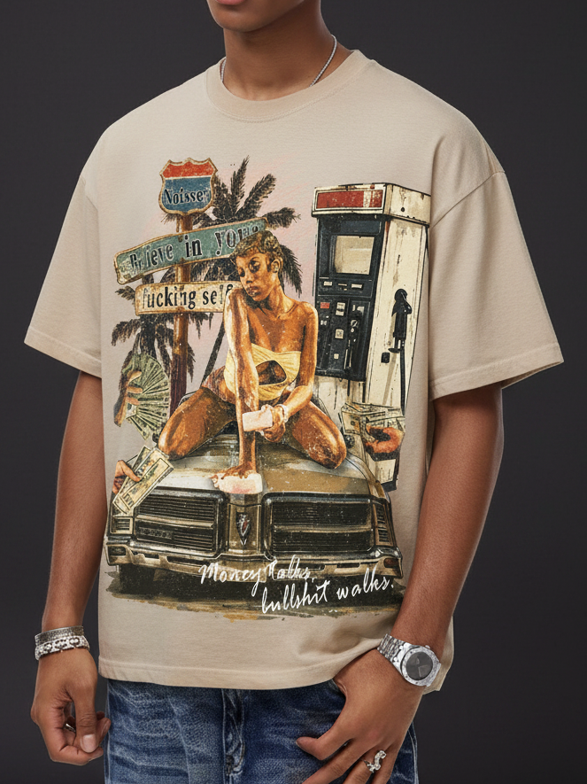 NOISSEY Vintage Route 66 Gas Station Graphic Boxy Tee