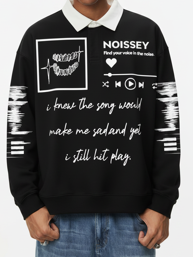 NOISSEY "I Still Hit Play" Music Album Art Polo Sweatshirt - Pitch Black