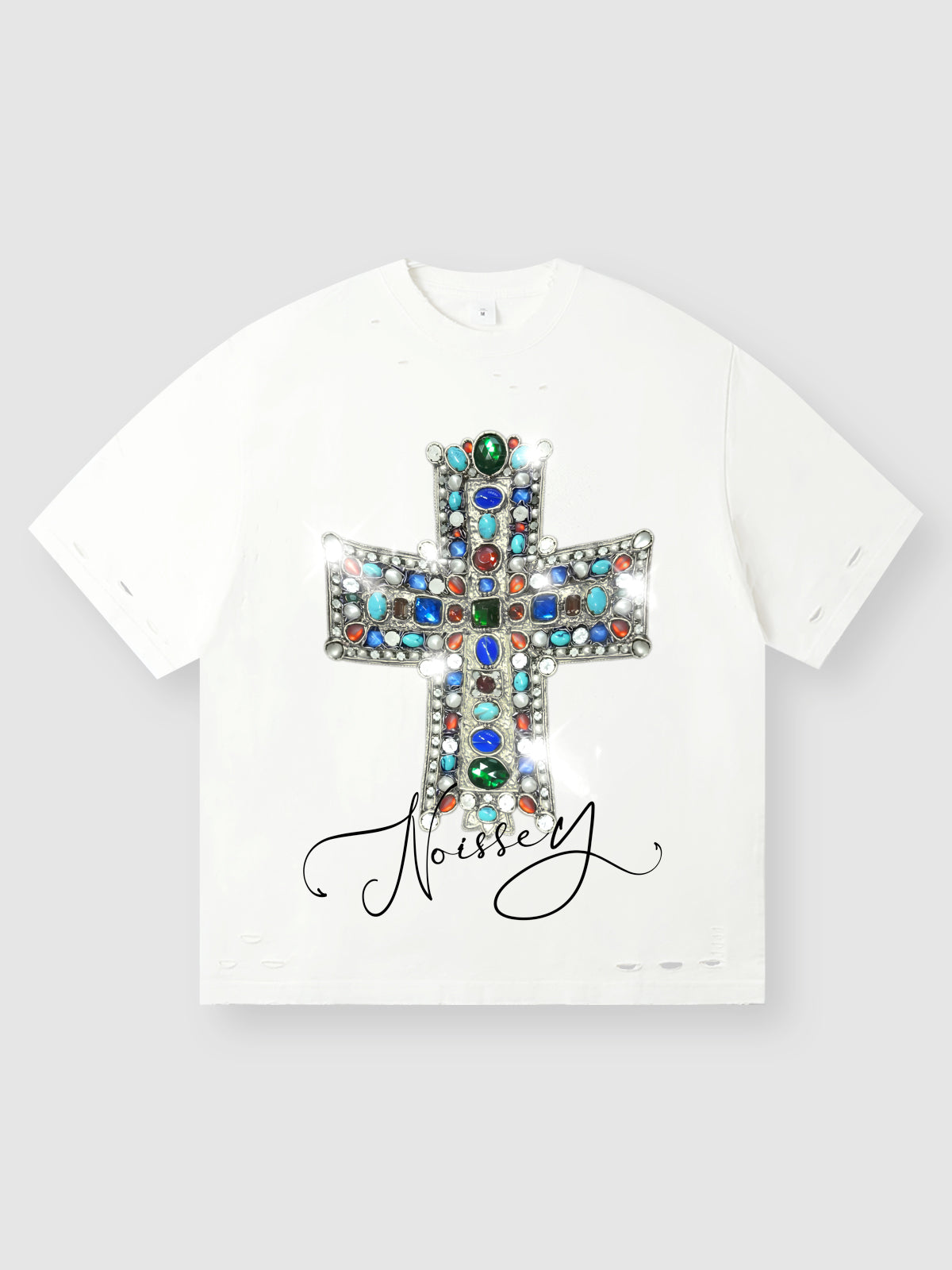 BOUNCE BACK© colorful gemstone cross distressed print T-shirt