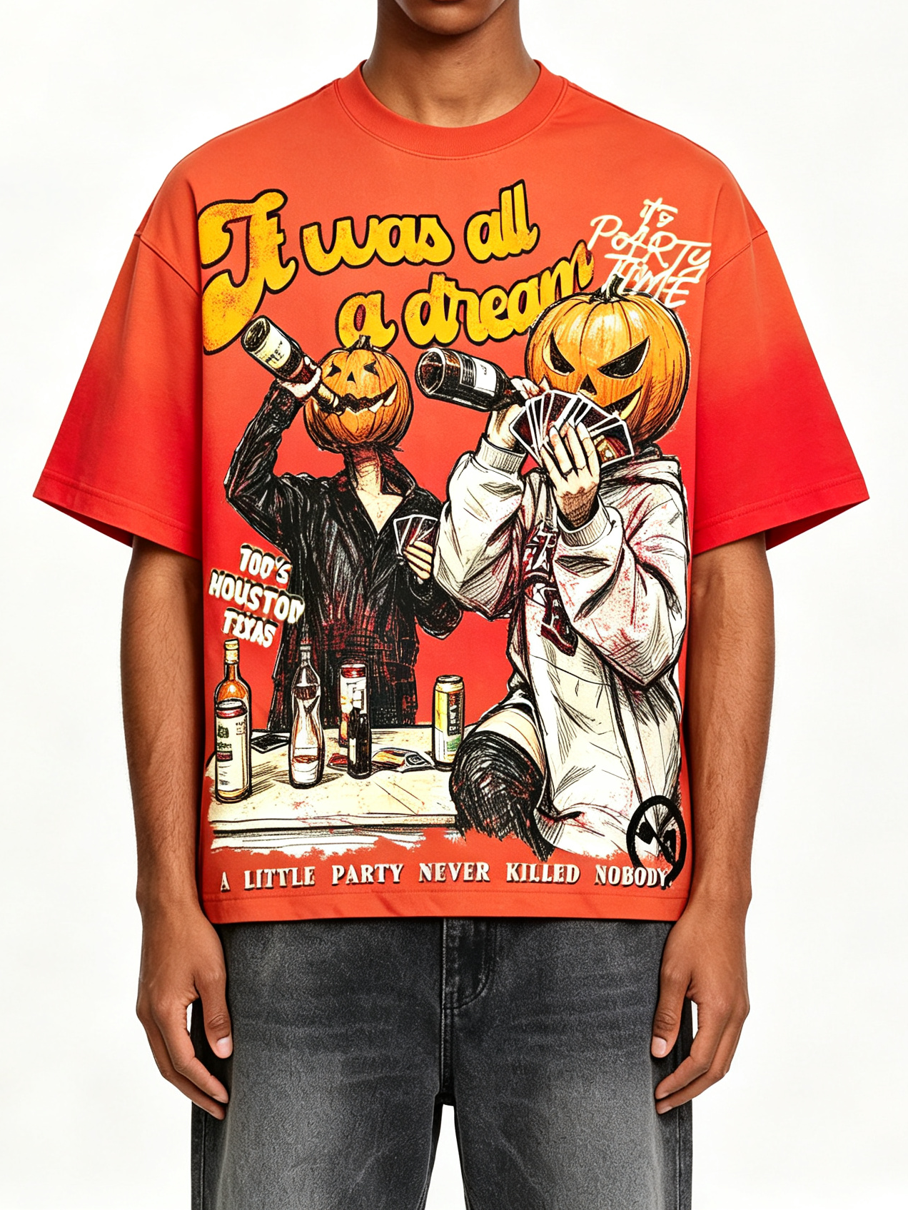 NOISSEY It Was All A Dream Orange-Red Gradient Halloween Boxy Short Sleeve T-Shirt