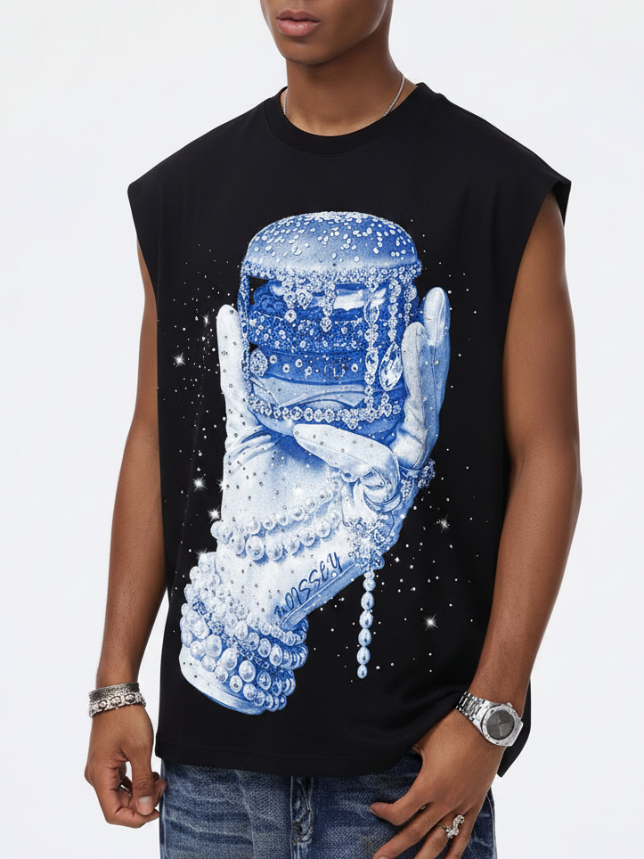 NOISSEY Cyanotype Pearl Glove Diamond Burger Graphic Tank Top - Black