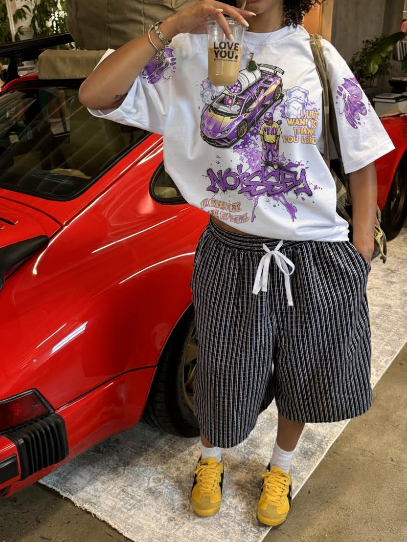 NOISSEY Purple Supercar Ice Cup Faith Graphic Boxy T-Shirt