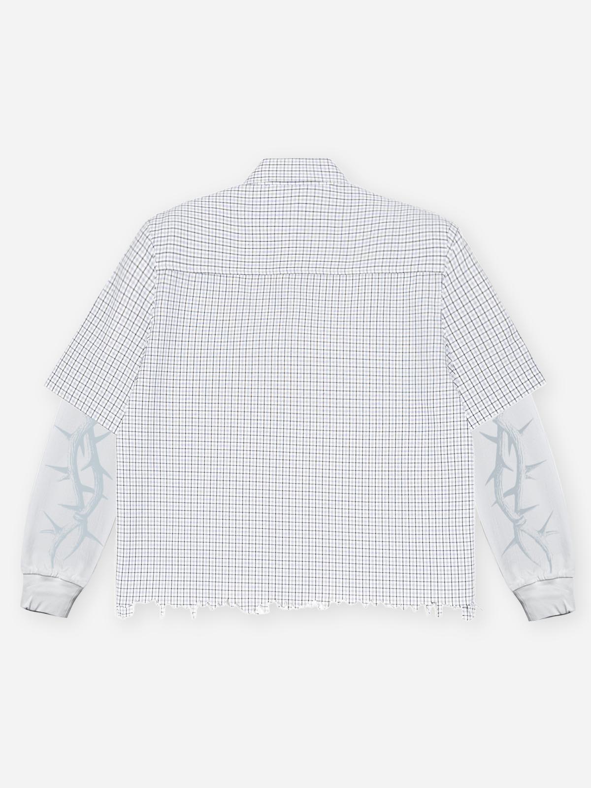 NOISSEY Layered Distressed Plaid Shirt - Black & White Plaid