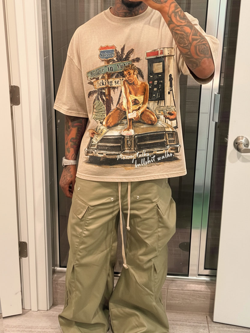 NOISSEY Vintage Route 66 Gas Station Graphic Oversized Tee